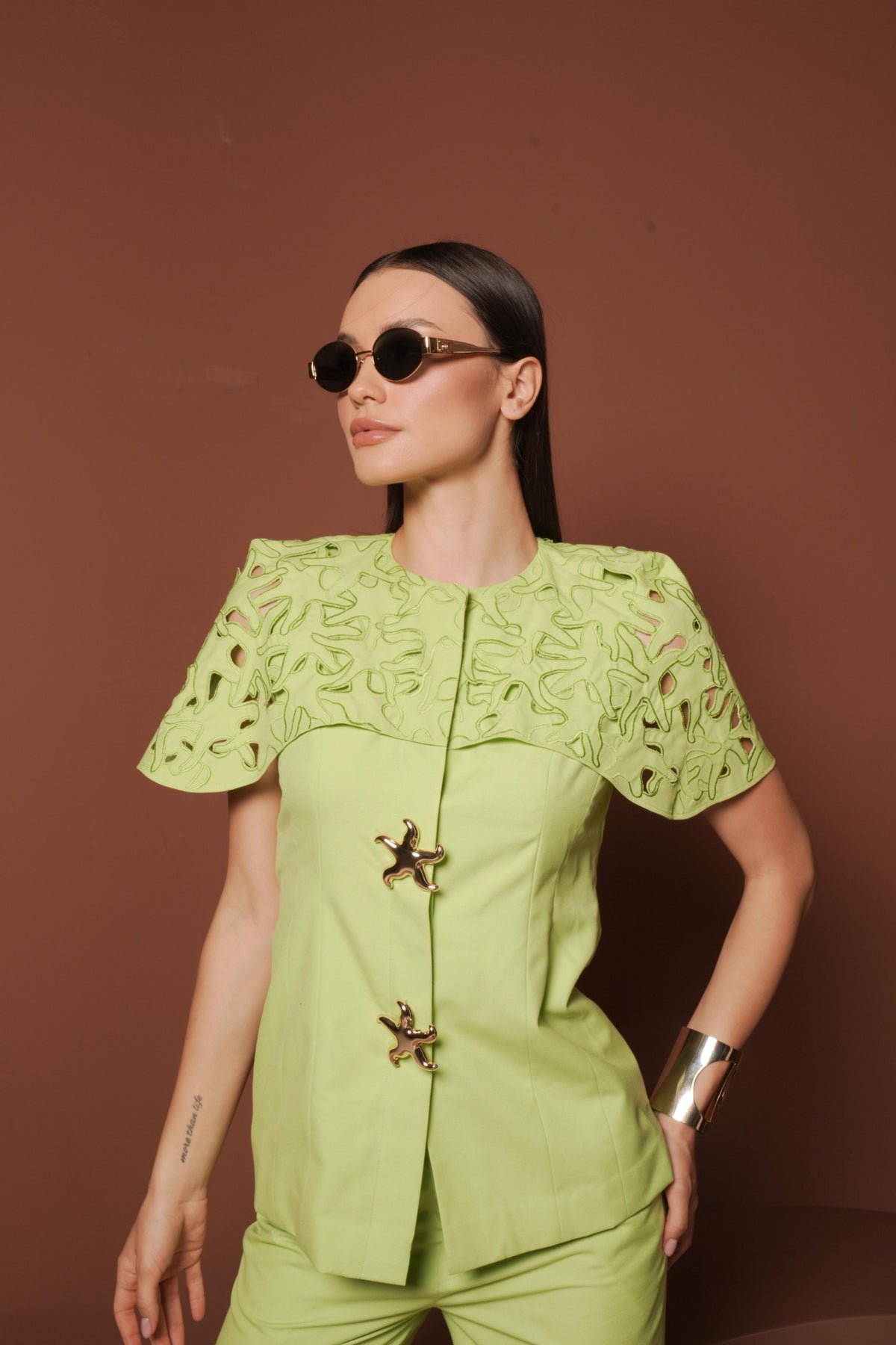 Cutwork Cape Jacket Set