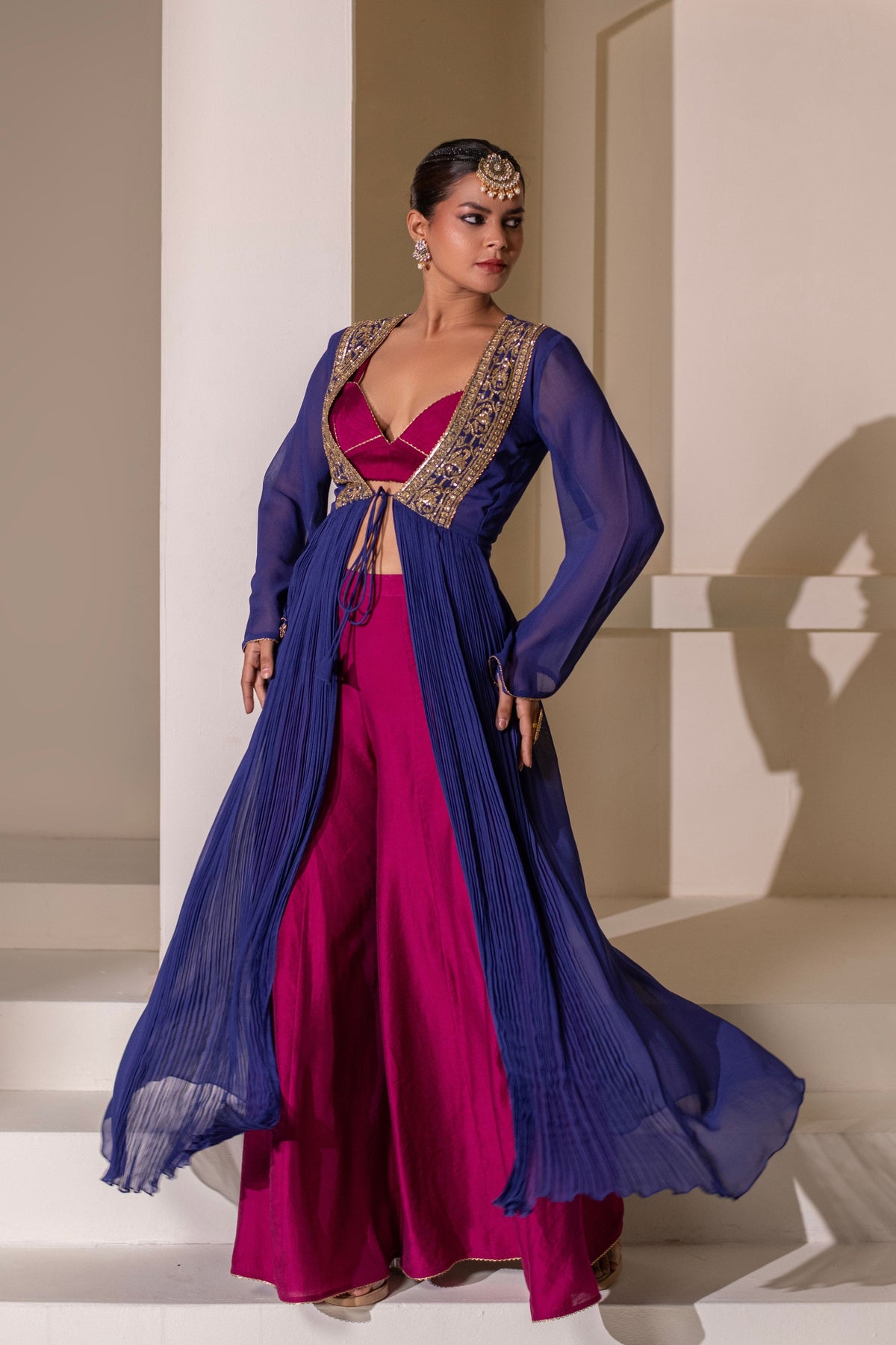 Magenta Blue Jacket Set