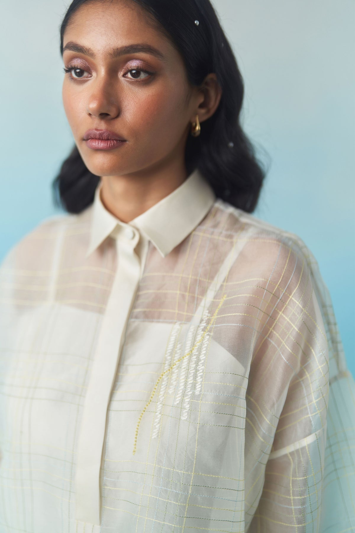 Oversized Sheer Check Top