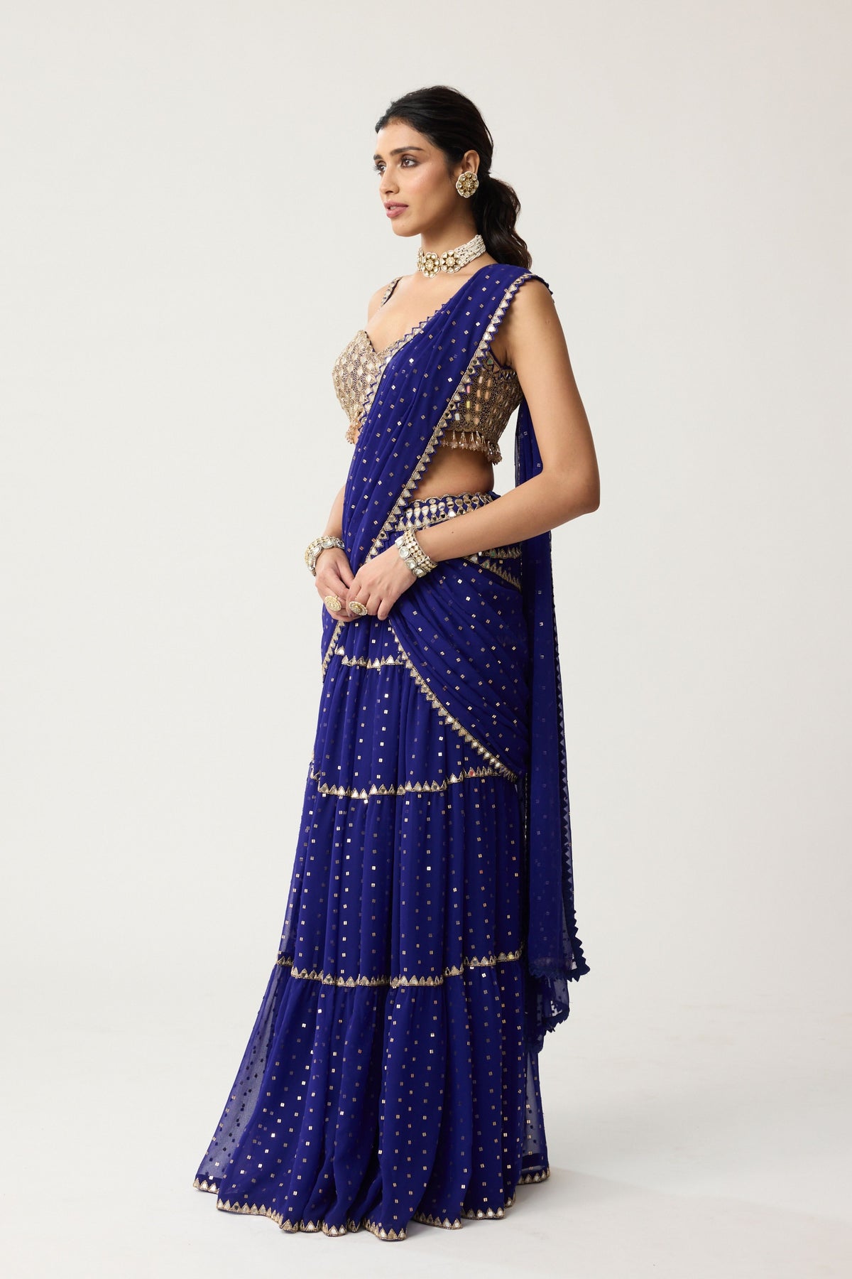 Persian Blue Multi-tier Saree Set