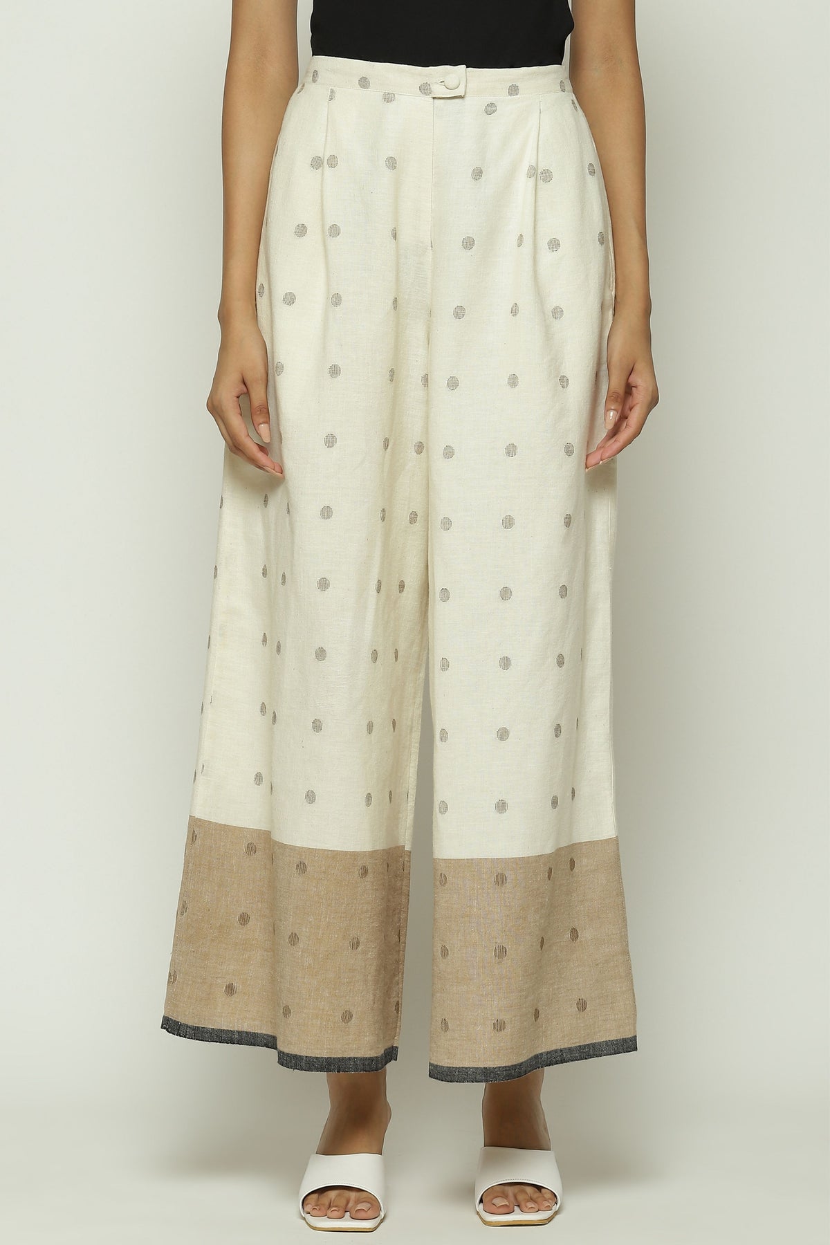 Ecru Border Jamdani Dots Trouser