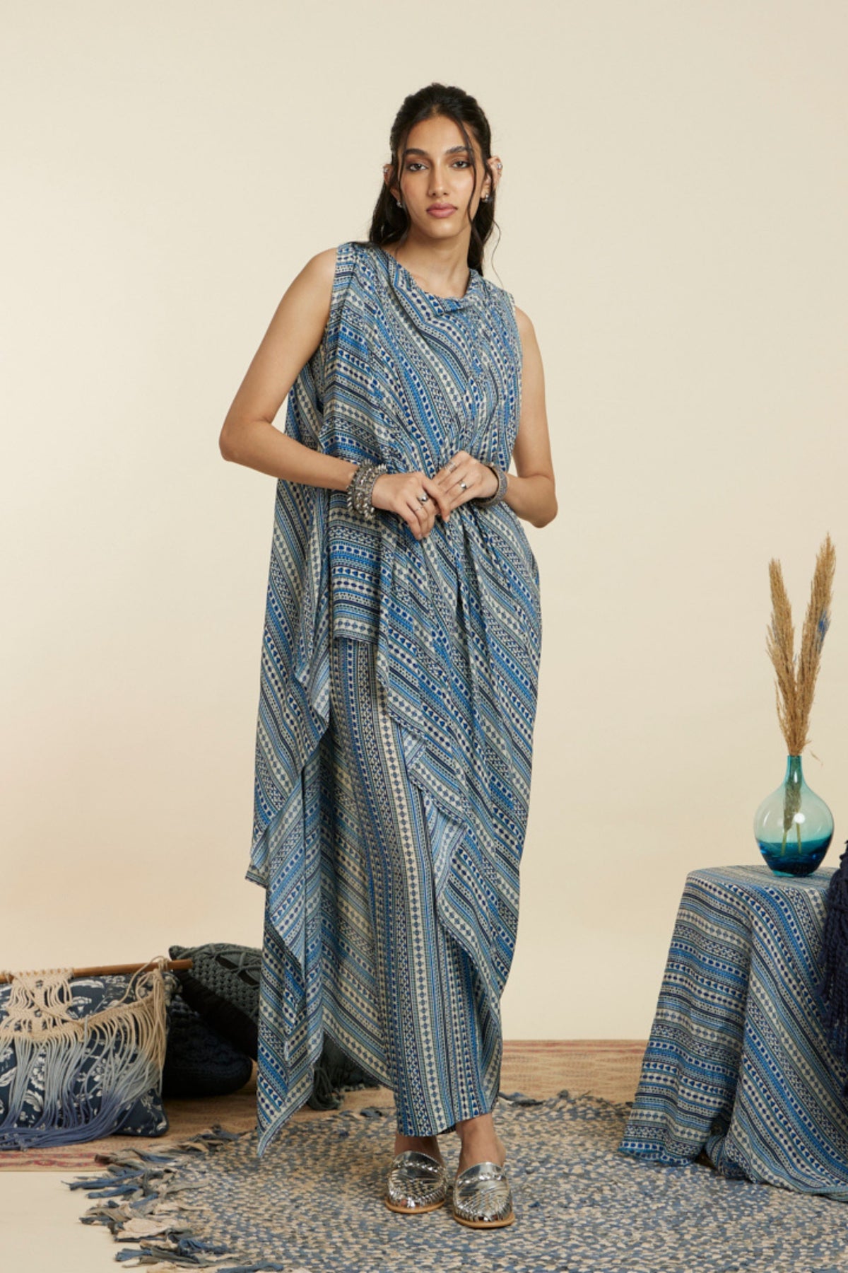 Blue Boho Stripe Print Co-ord Set