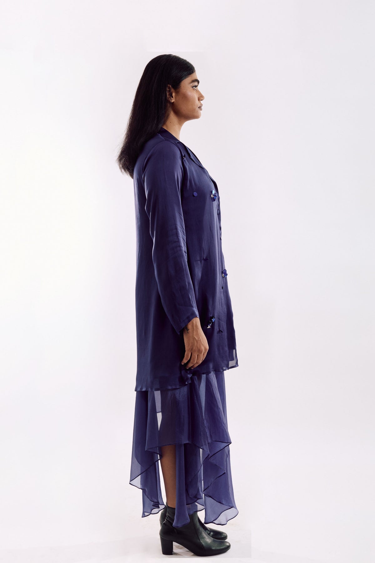 Indigo Organza Jacket  Dress Set