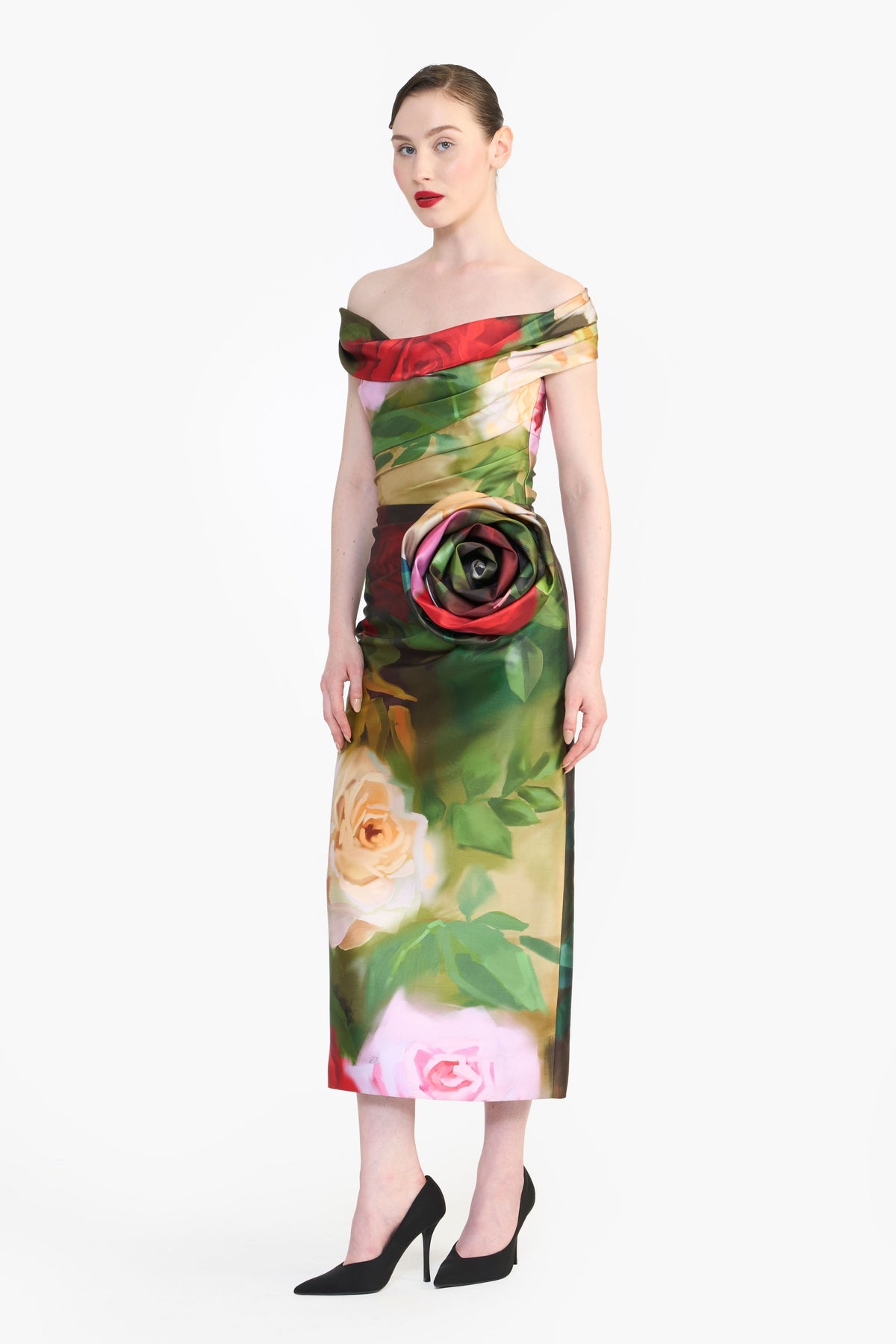 Off Shoulder Draped Midi