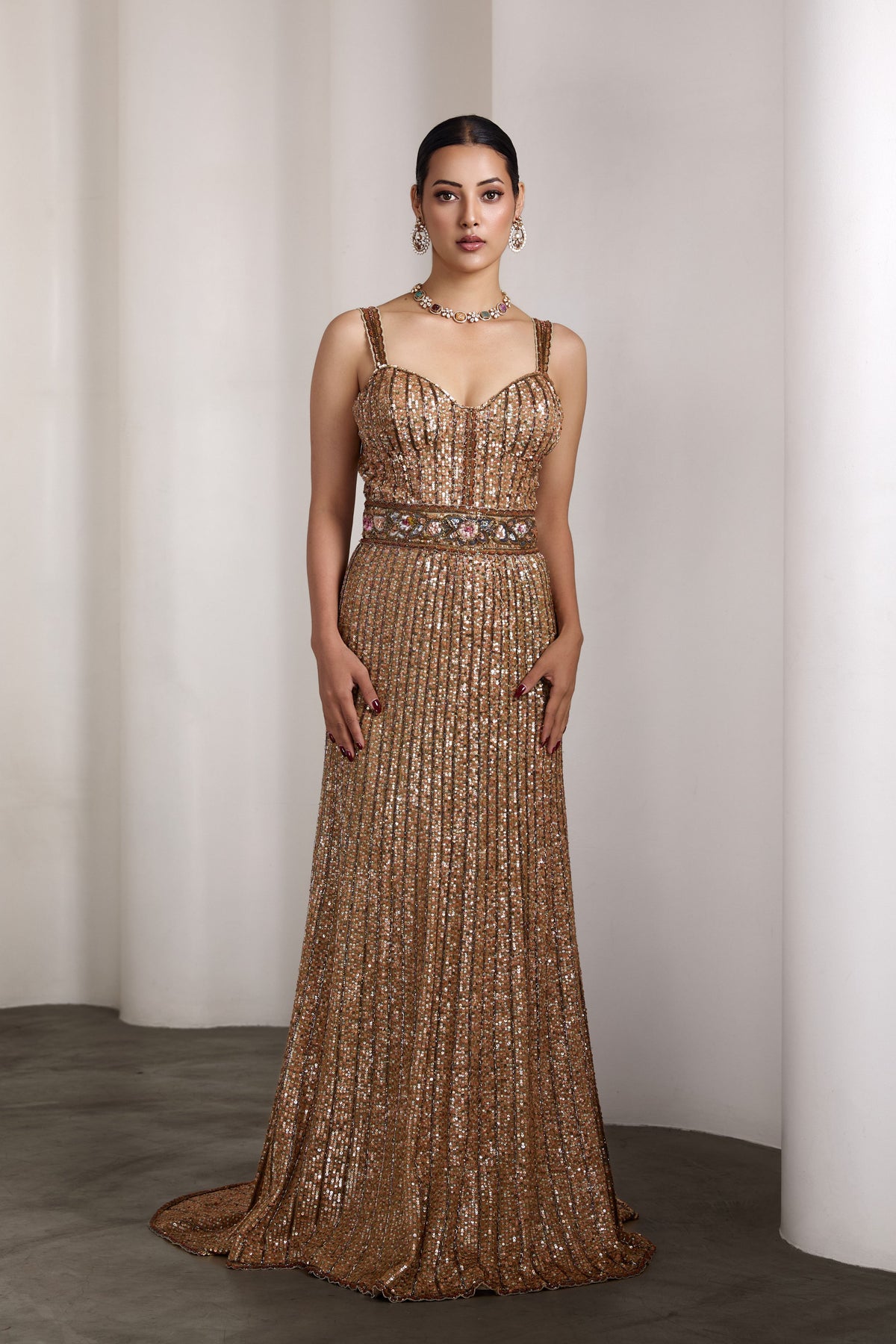 Gold Sequin Embroidered Gown