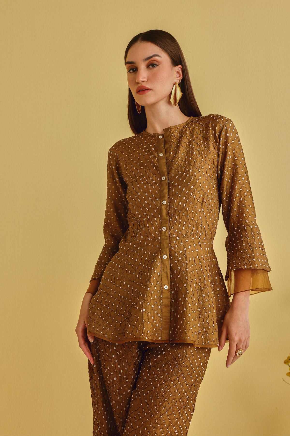 Bandhani Mocha Peplum Top