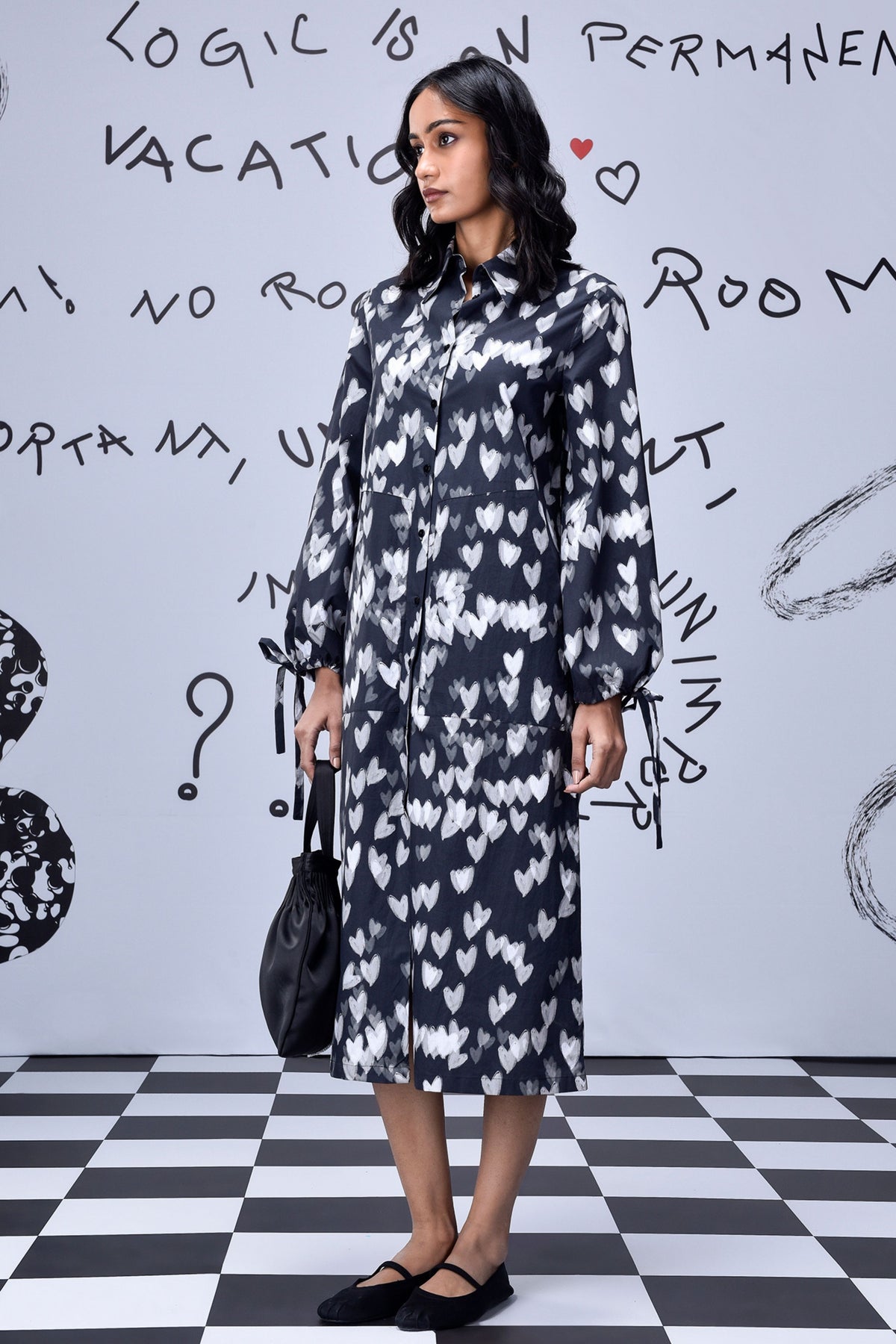 Heart Print Dress Black