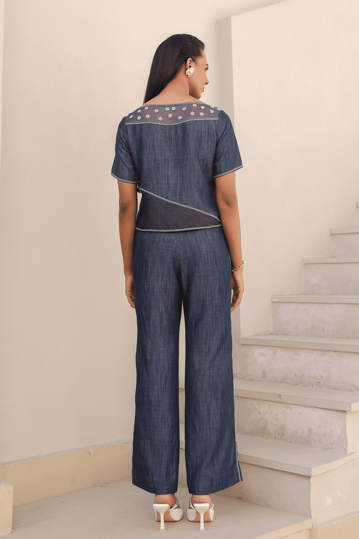 Azure Boat Neck Co-ord Set in Dark Blue