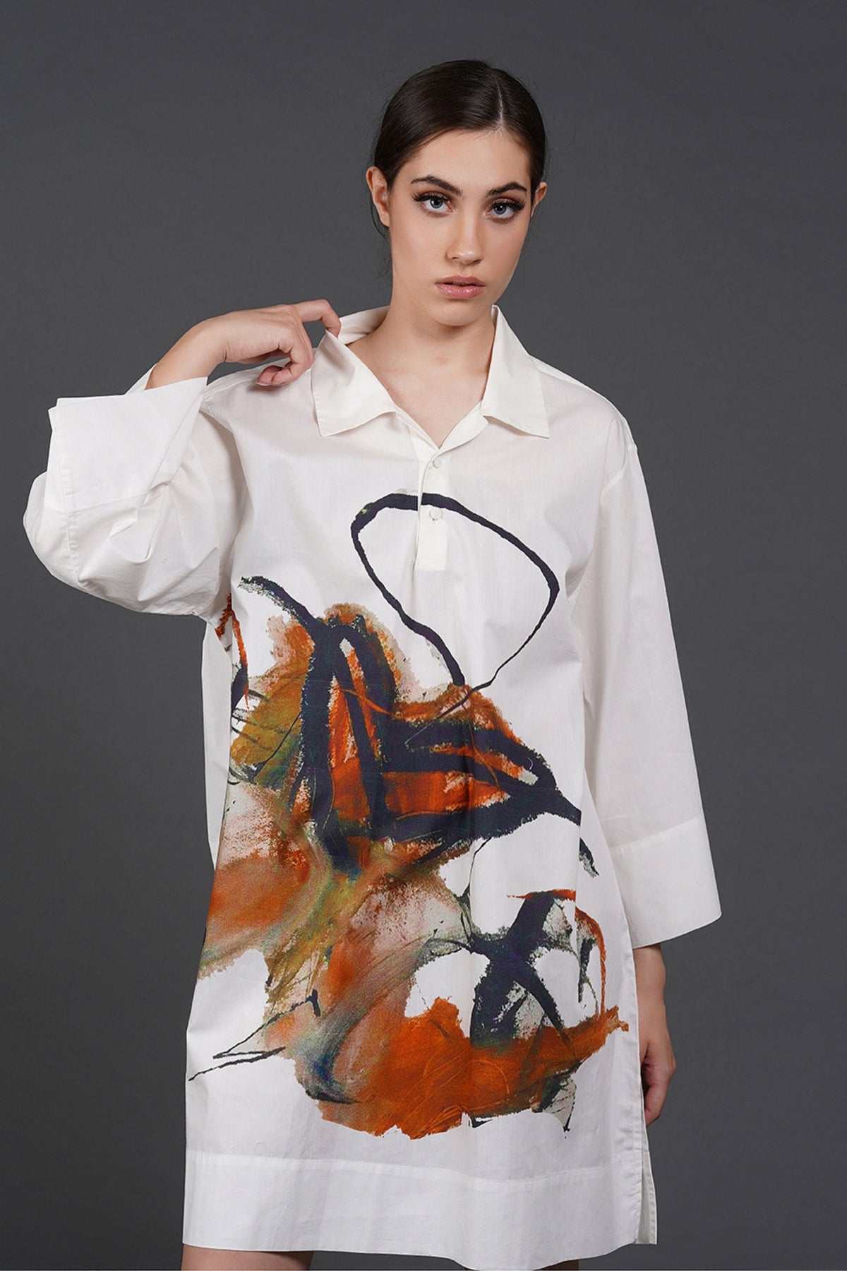 Abstract Offwhite Digtal Print Dress