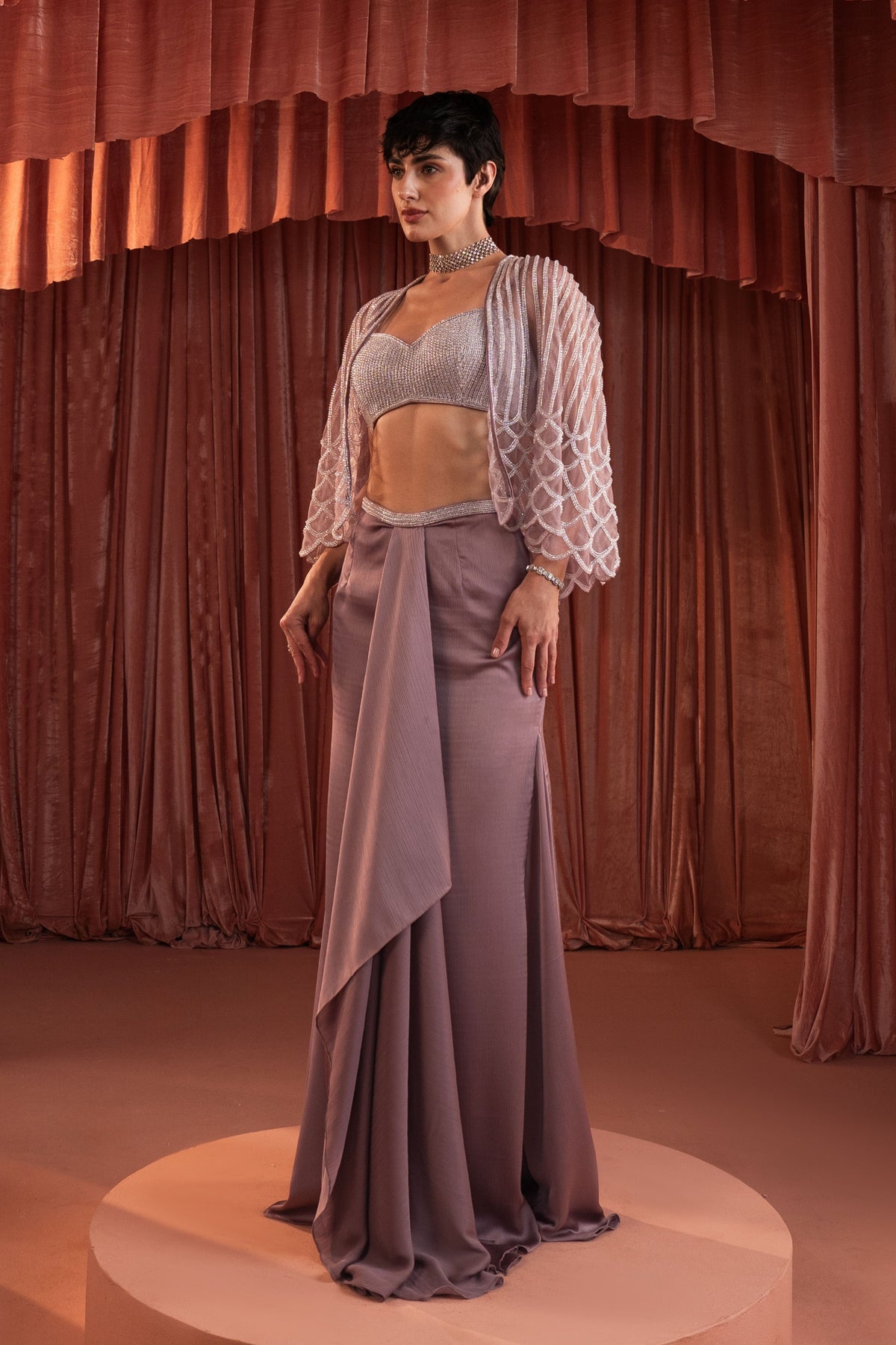 Purple Beaded Cape Set