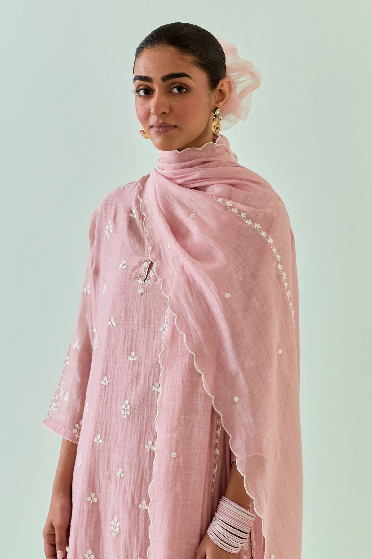 Pink Embroidered Straight Kurta Set