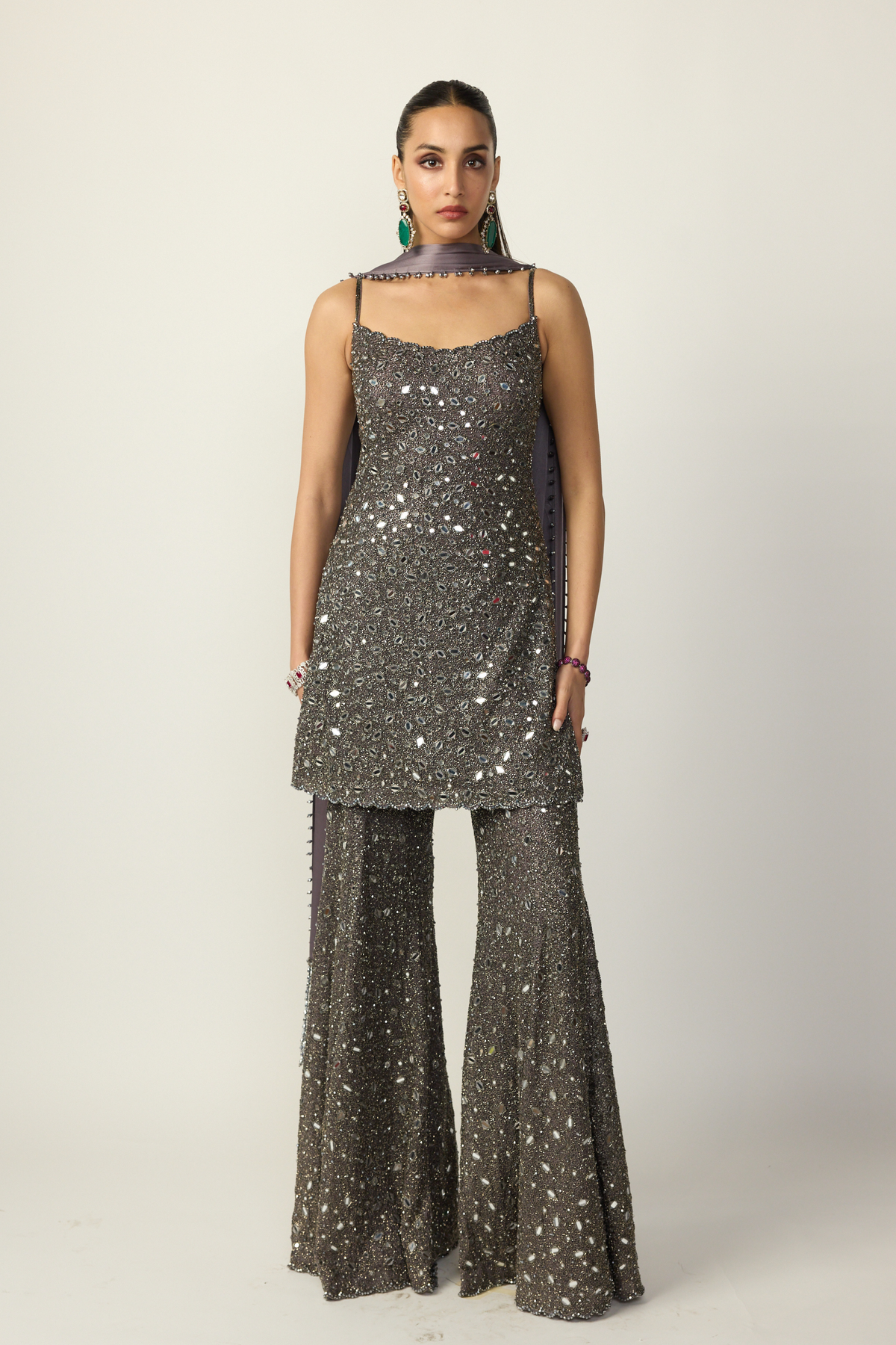 Metallic Grey Sharara Kurta Set