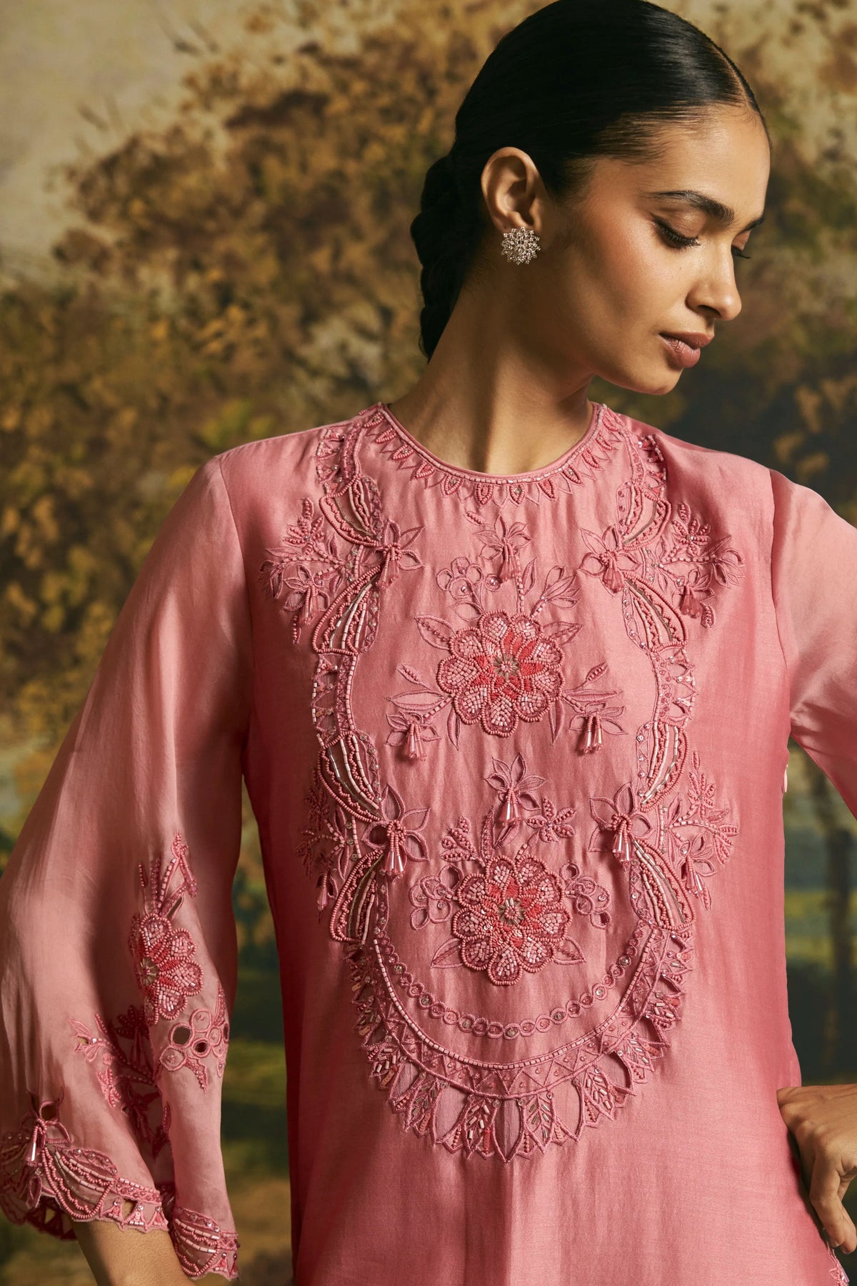 Pink Chanderi Kurta Set