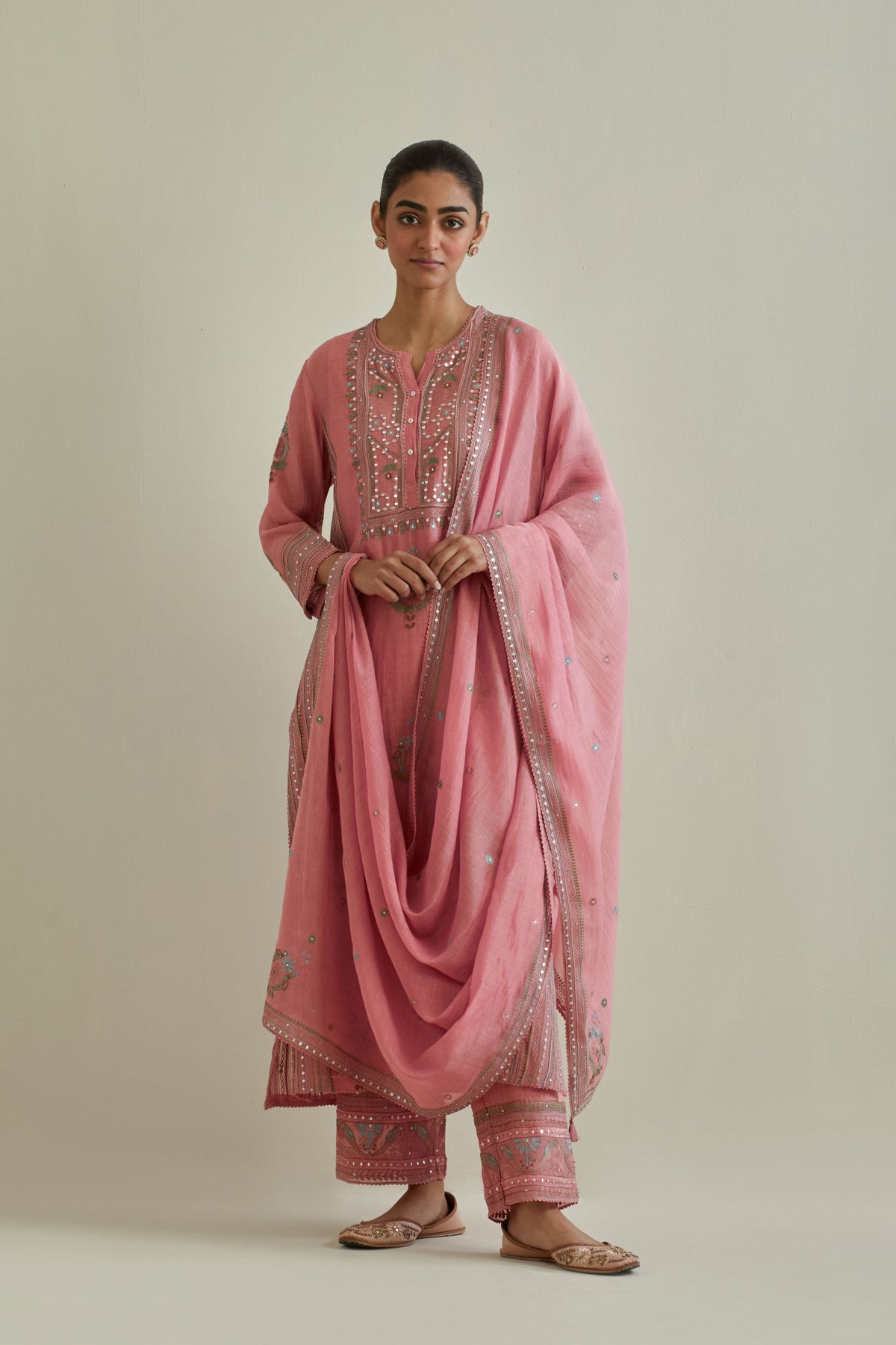 Pink Embroidered Straight Kurta Set