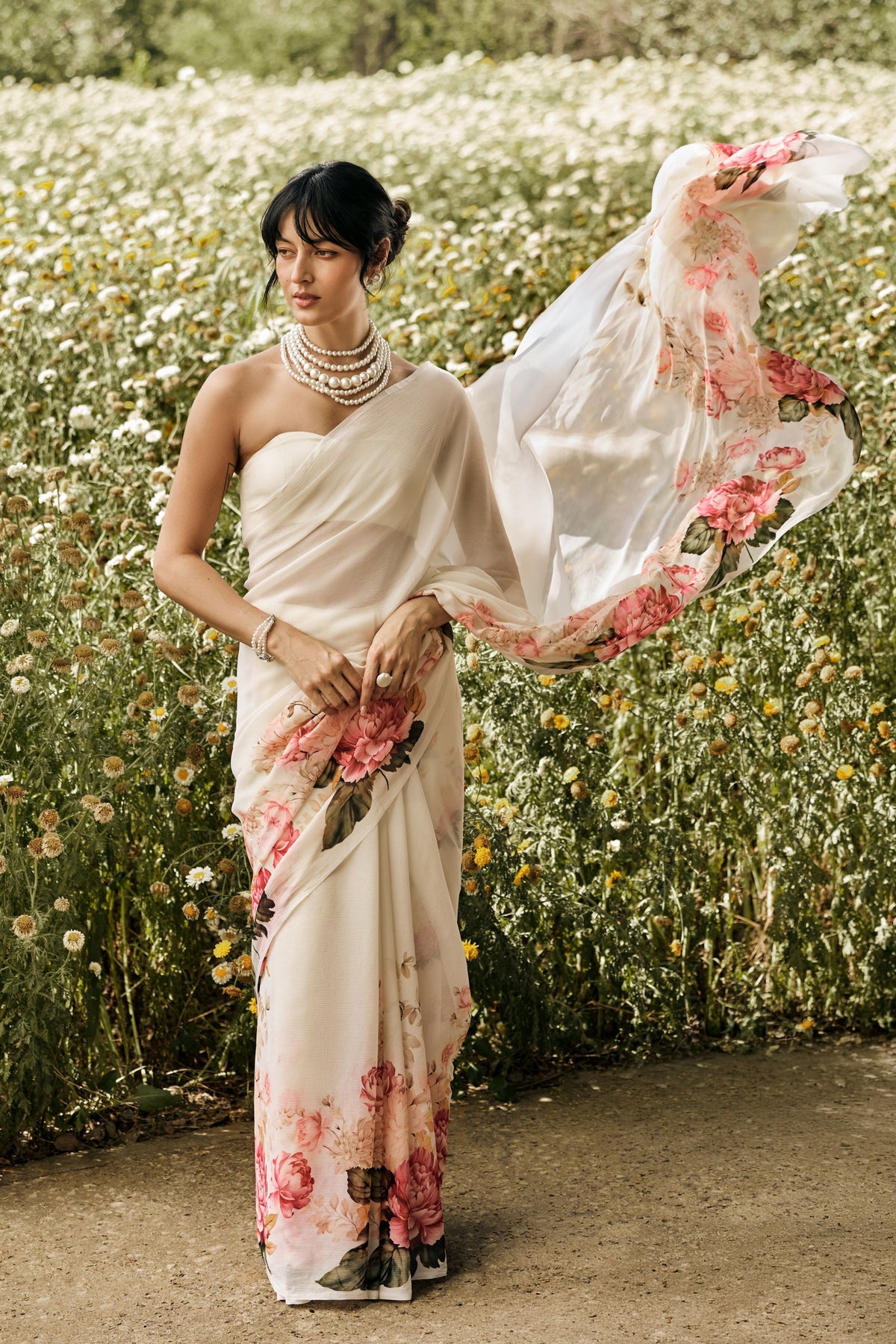 Sarah White Chiffon Saree