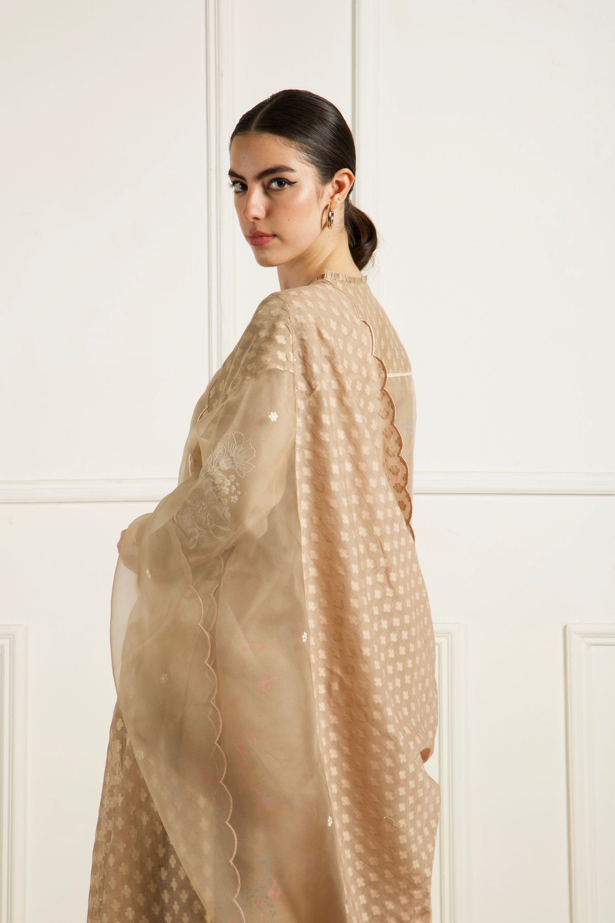 Beige Double Layer Kurta Set