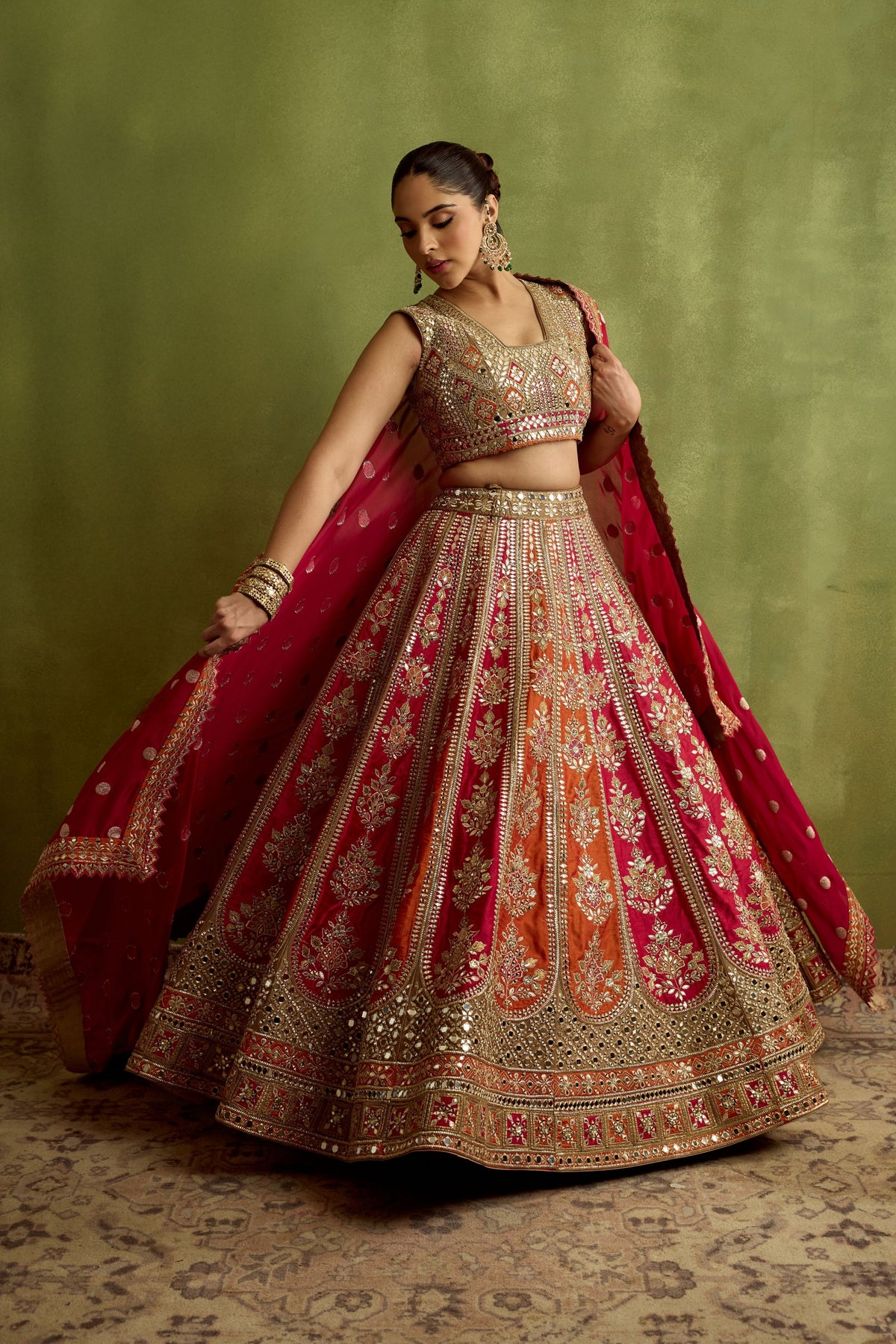 Bronze Patch Silk Lehenga Set
