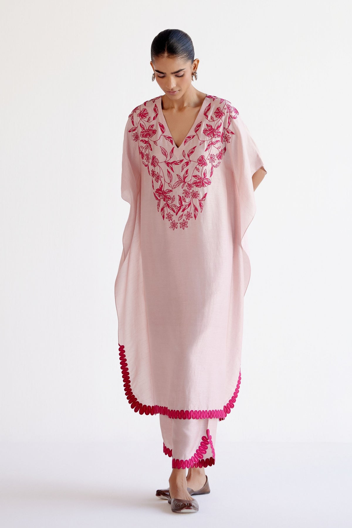 Embroidery Blush Pink Kaftan Set