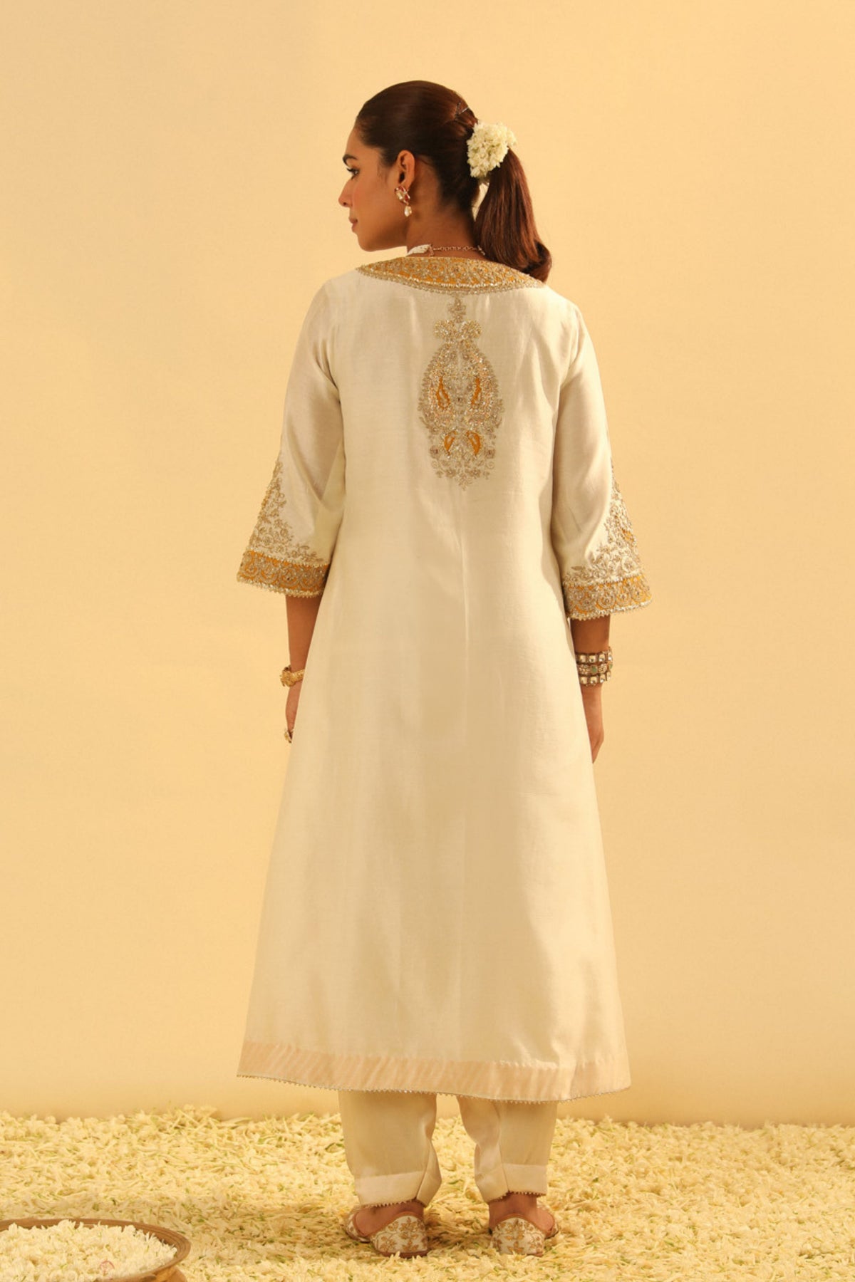 Shazana Ivory Long A-line Choga With Salwar