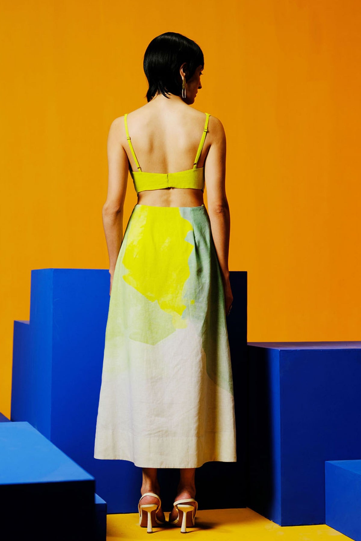 Blue and Green Cut-Out Dress