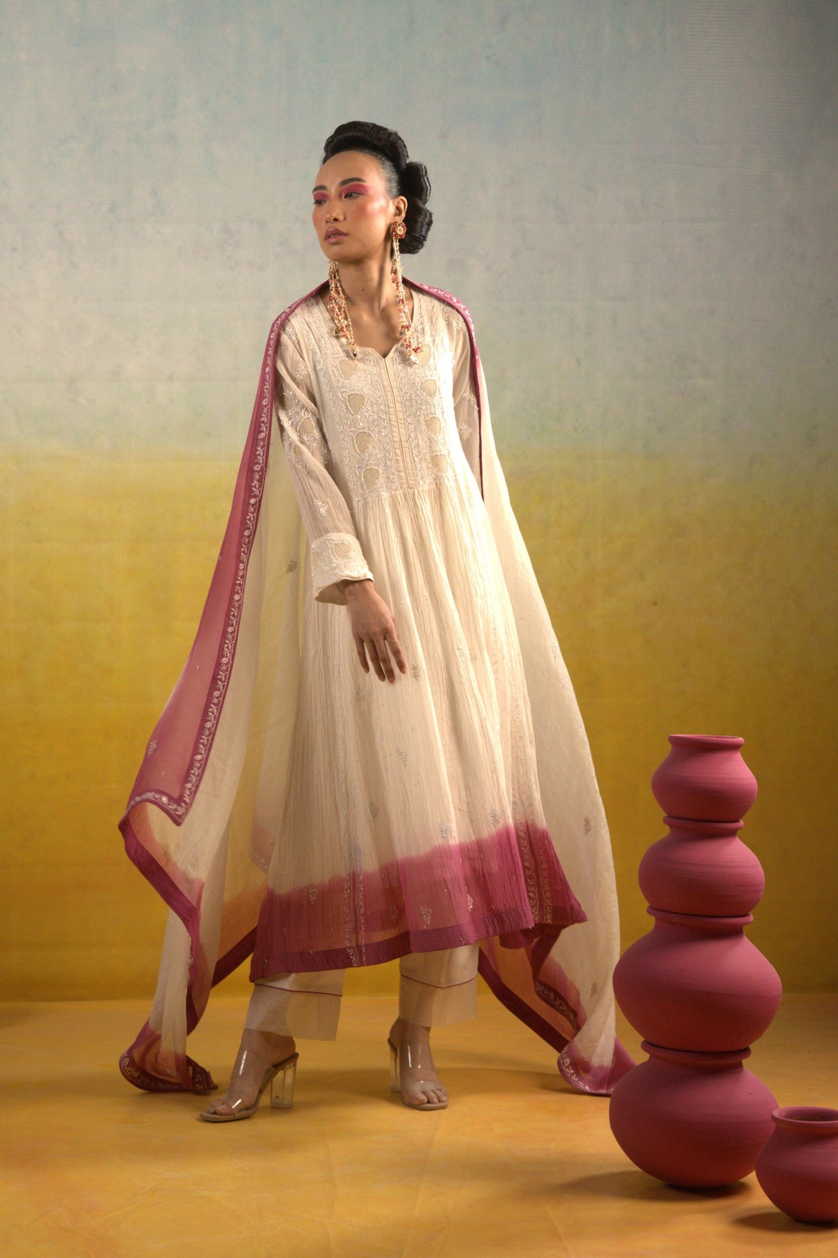 White Jaali embroidered Anarkali Set