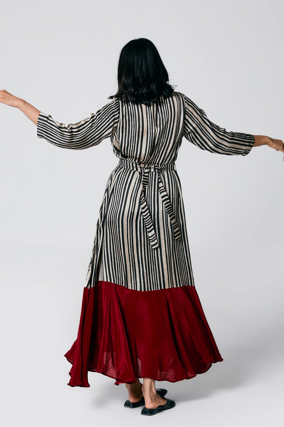 Ajrakh Stripes Dress With Belt