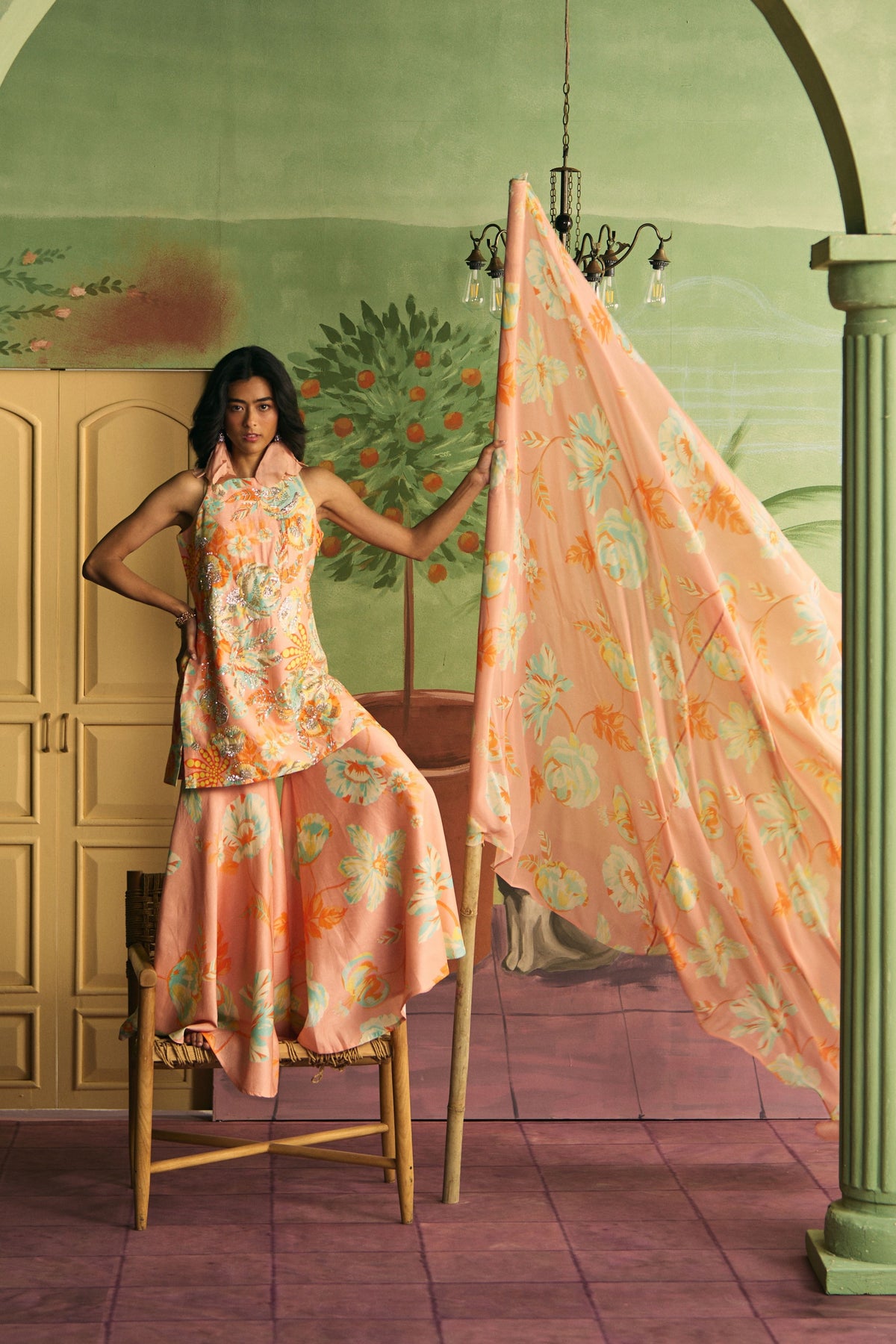 Peach Apricot Garden Sharara Set