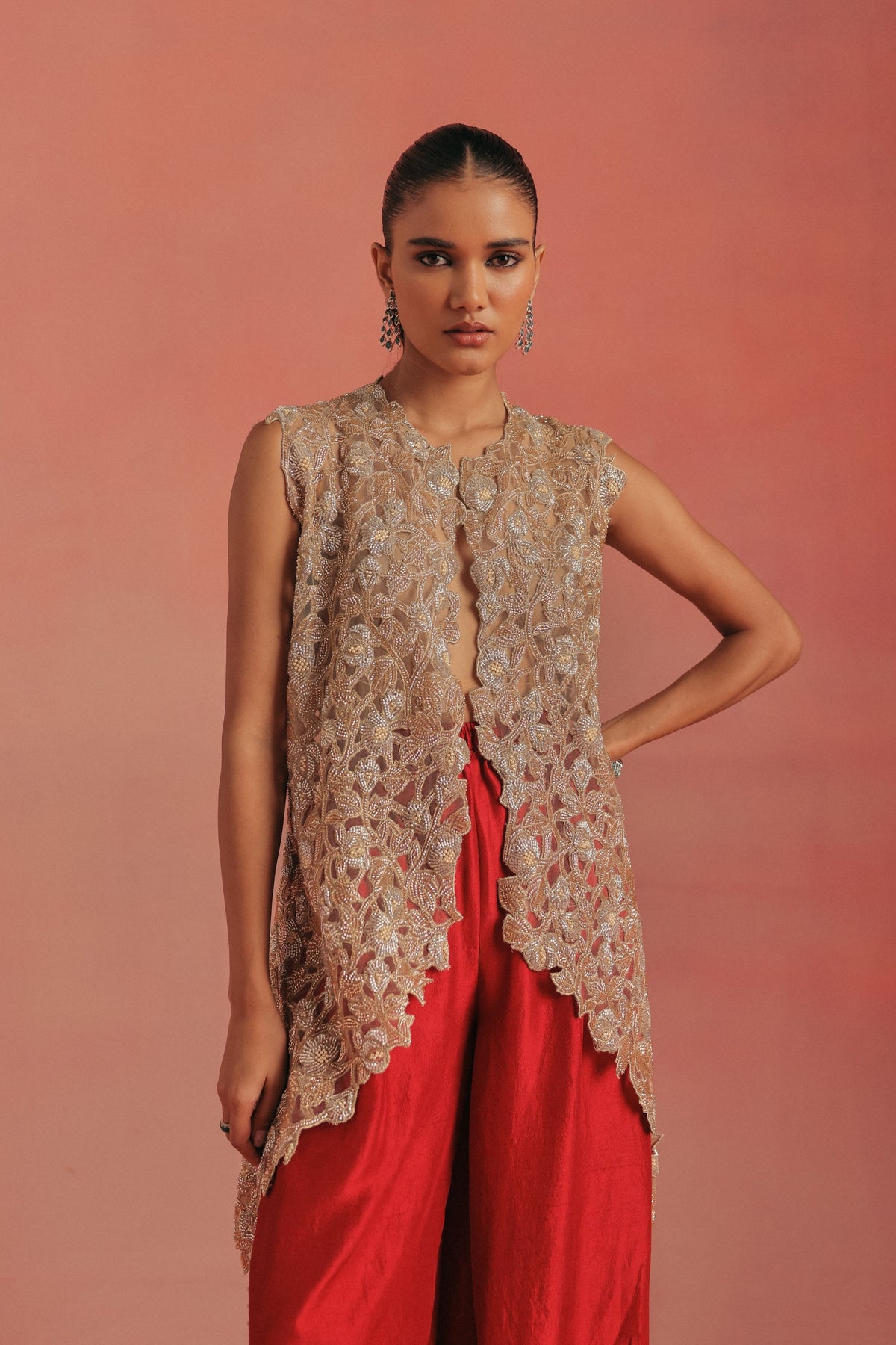 Long Asym Gilet Dhoti Set