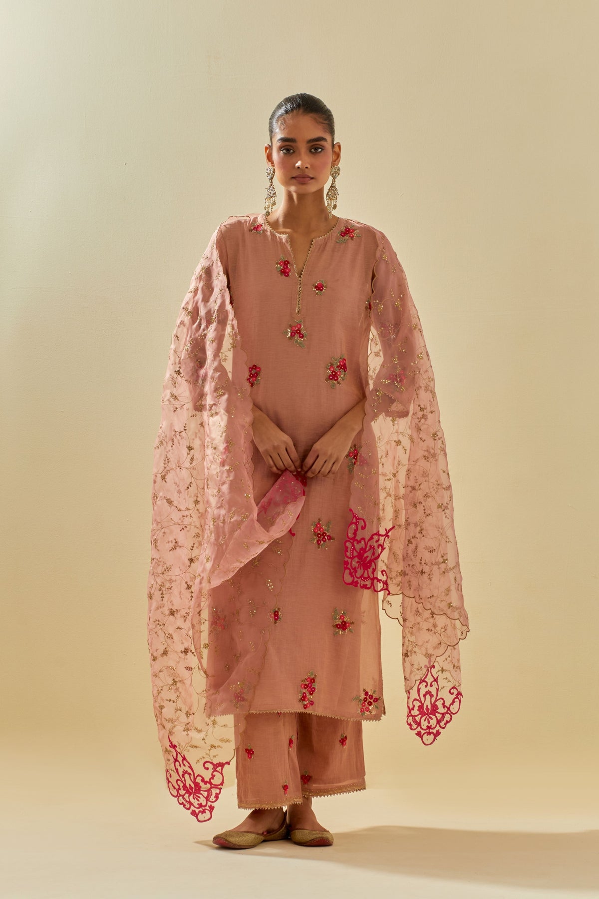 Pink Tissue Kurta With Pants
