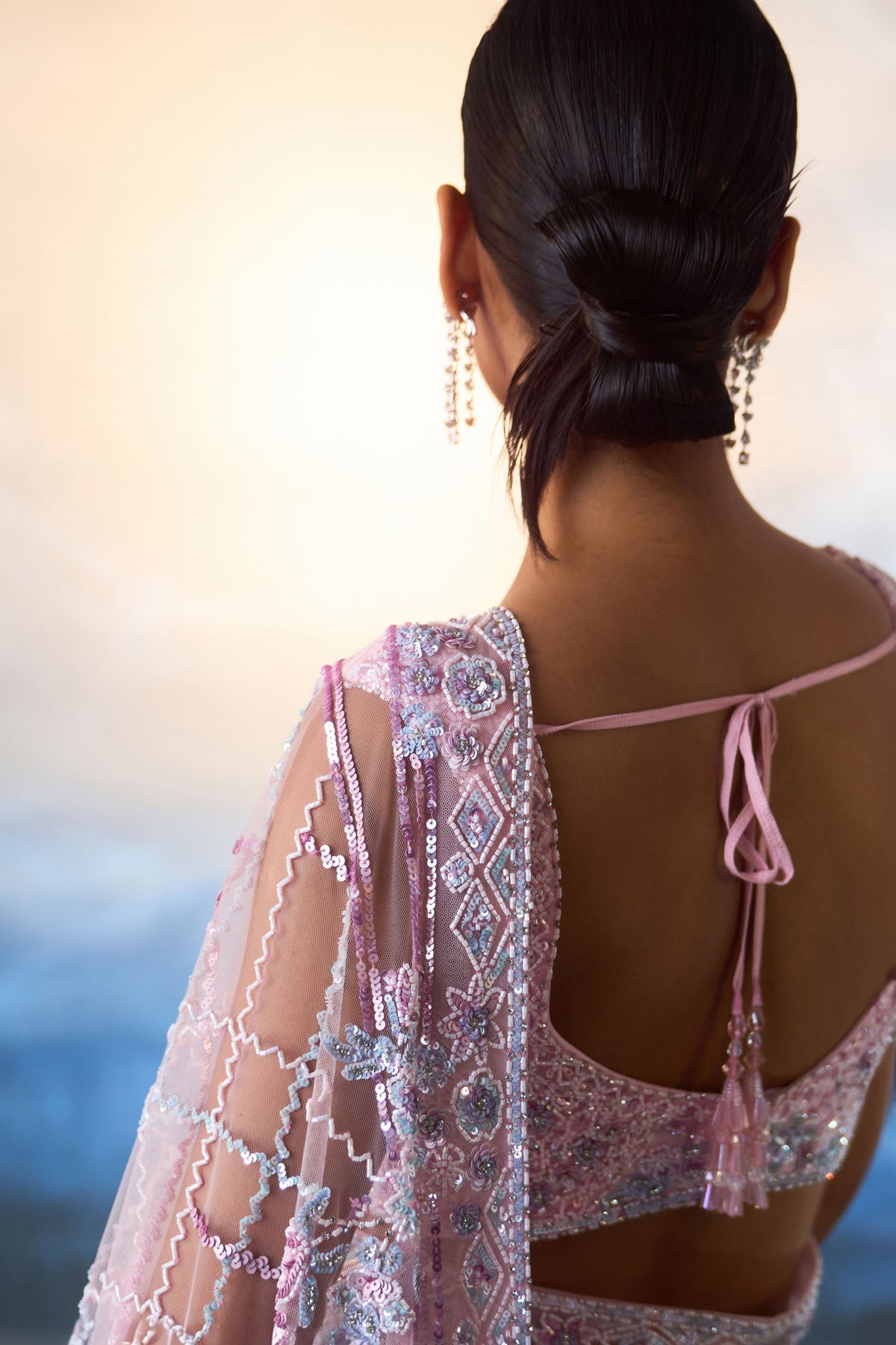 Blush Pink Net Saree Set