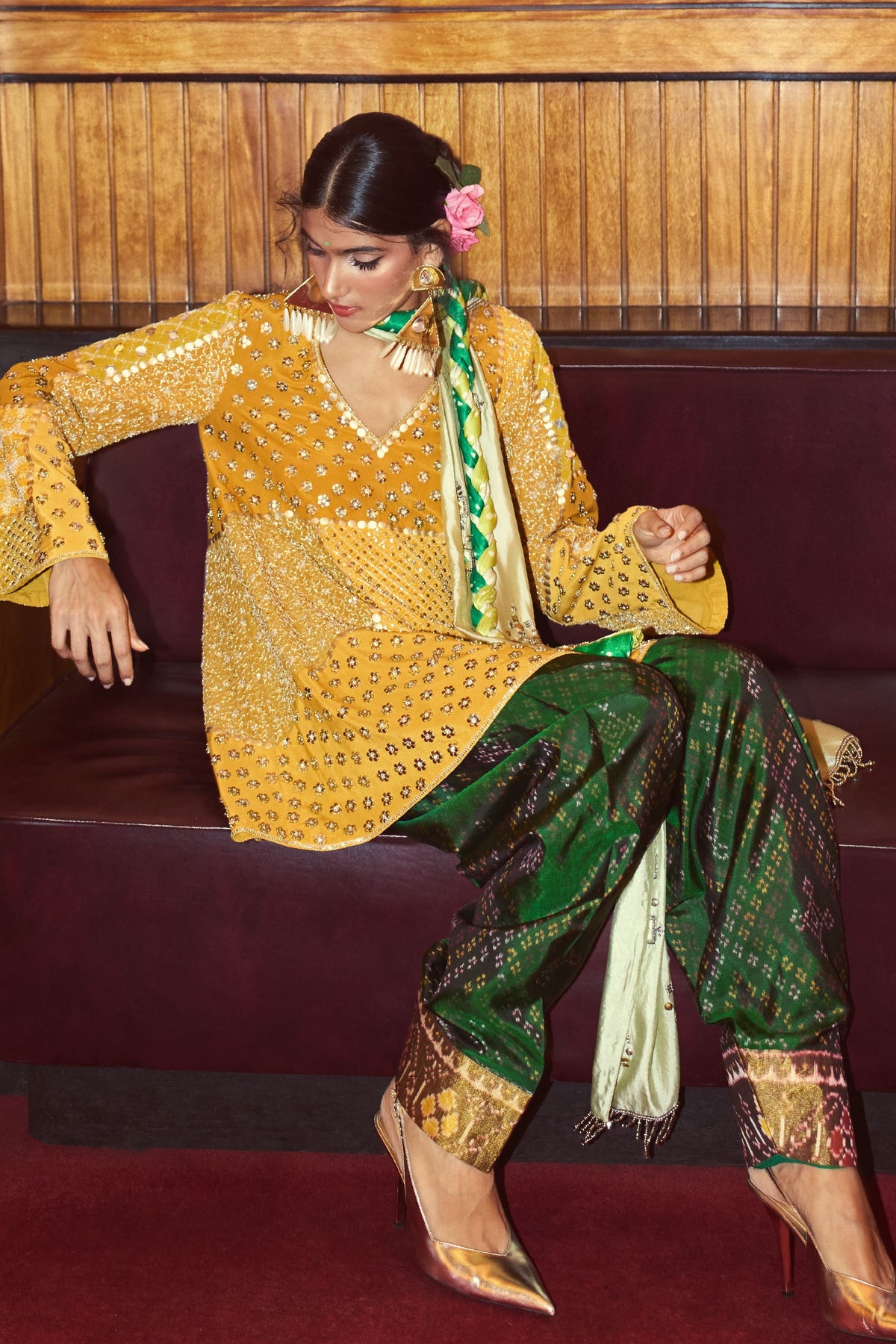 Zeenat Mustard Green Kurta Set
