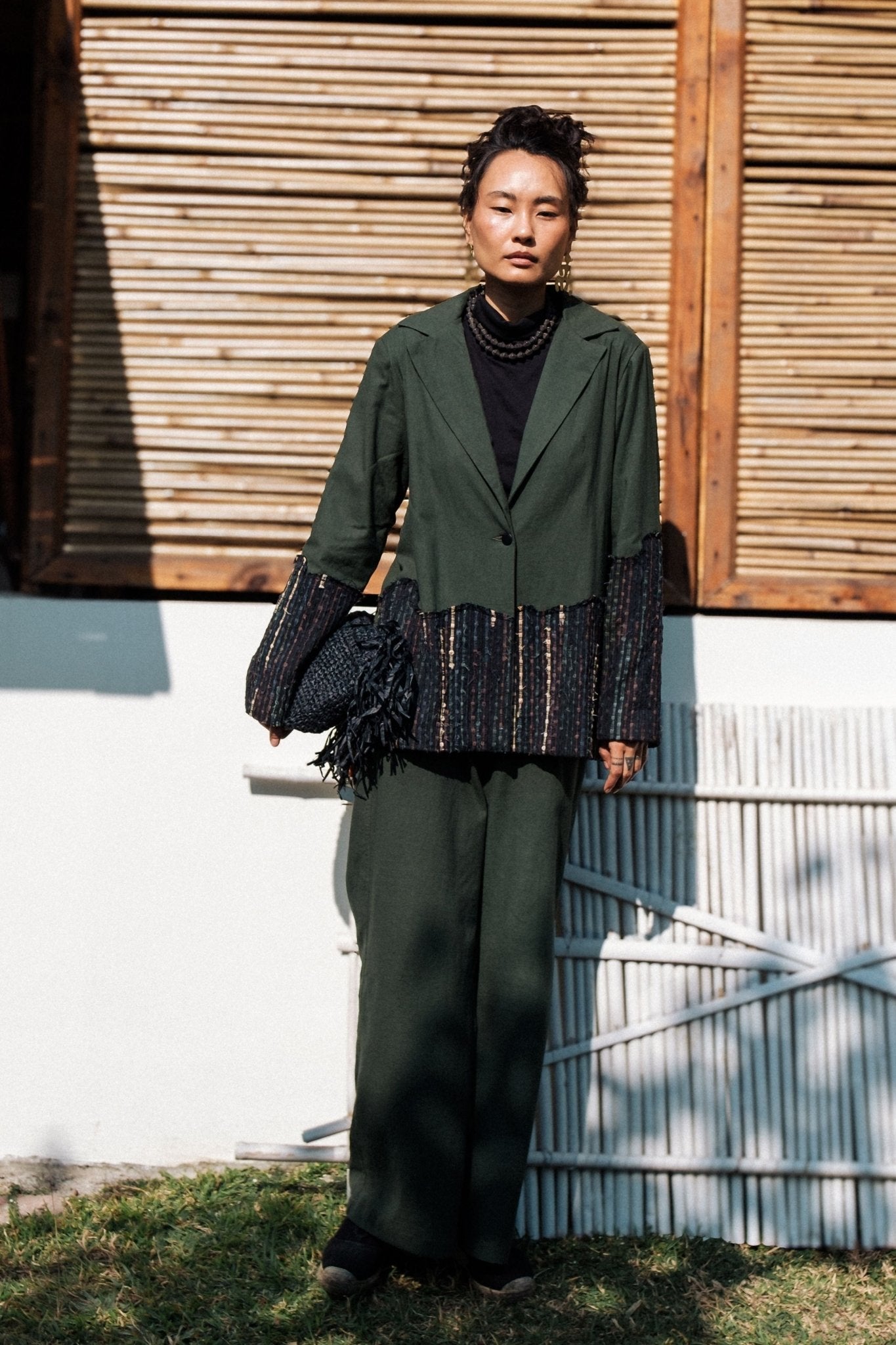 Handwoven Sailor Green Flared Pants - The Terra Tribe - Elahe