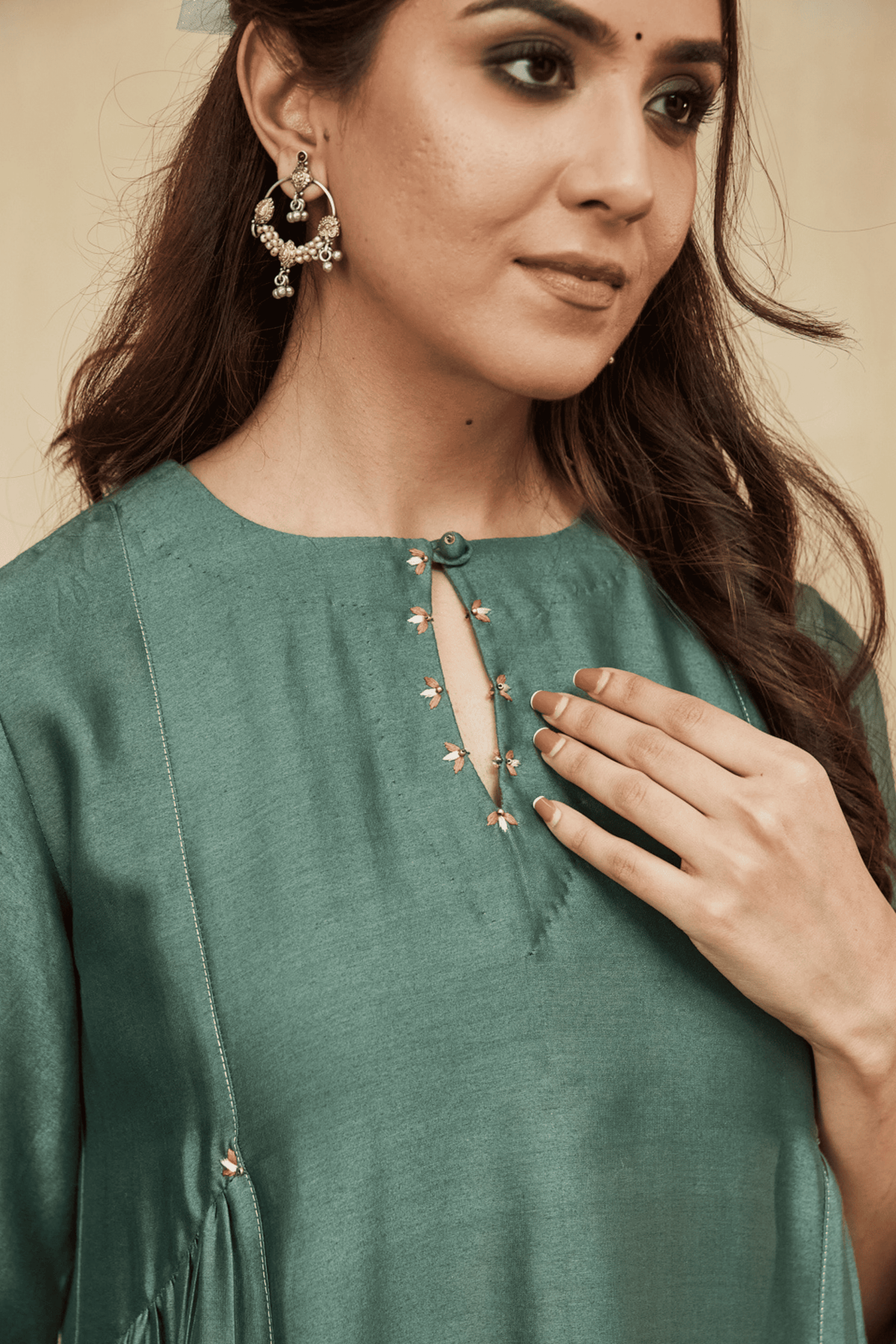 Green Floral Embroidered Nadia Kurta