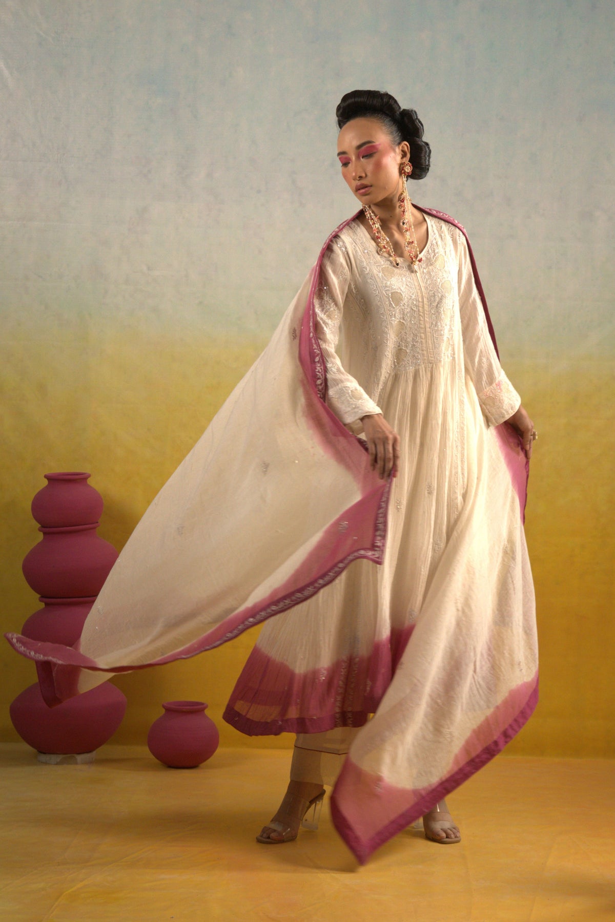 White Jaali embroidered Anarkali Set