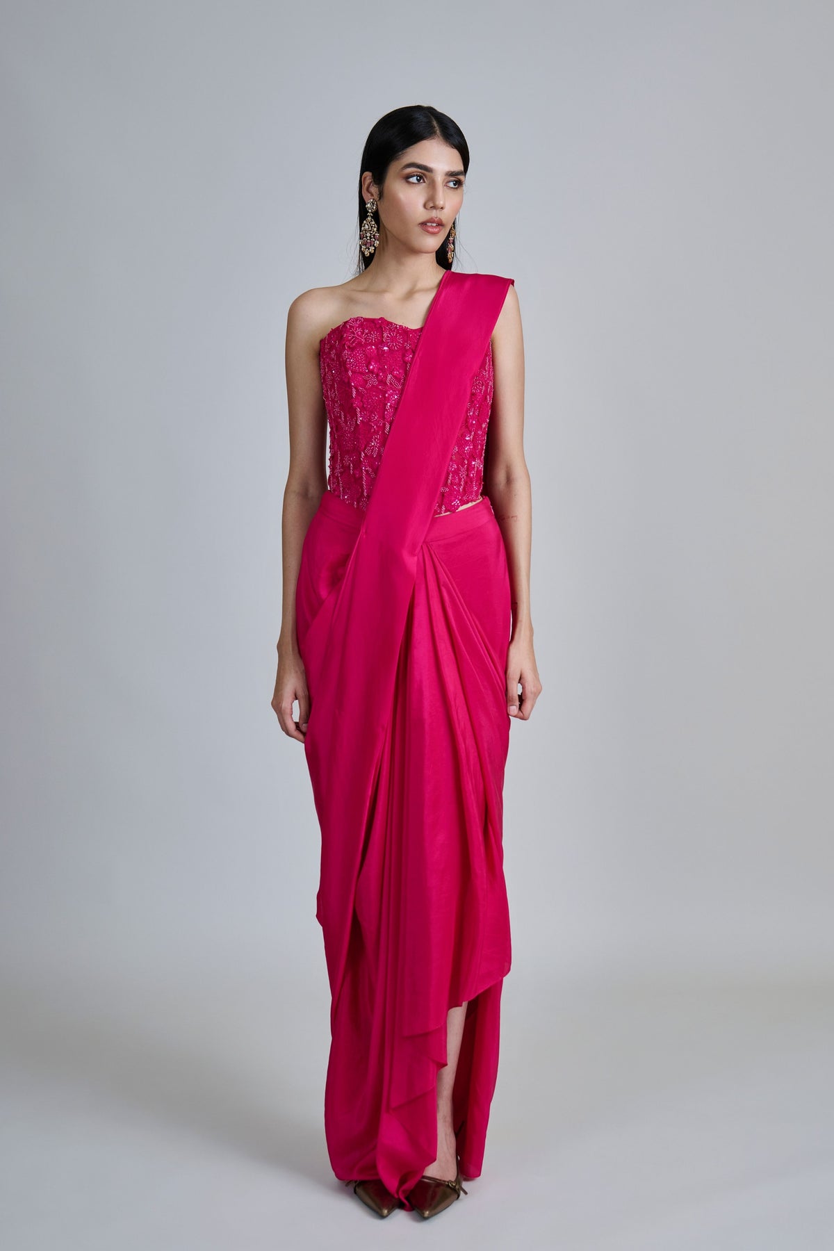 Zin Fuchsia Draped Saree Set