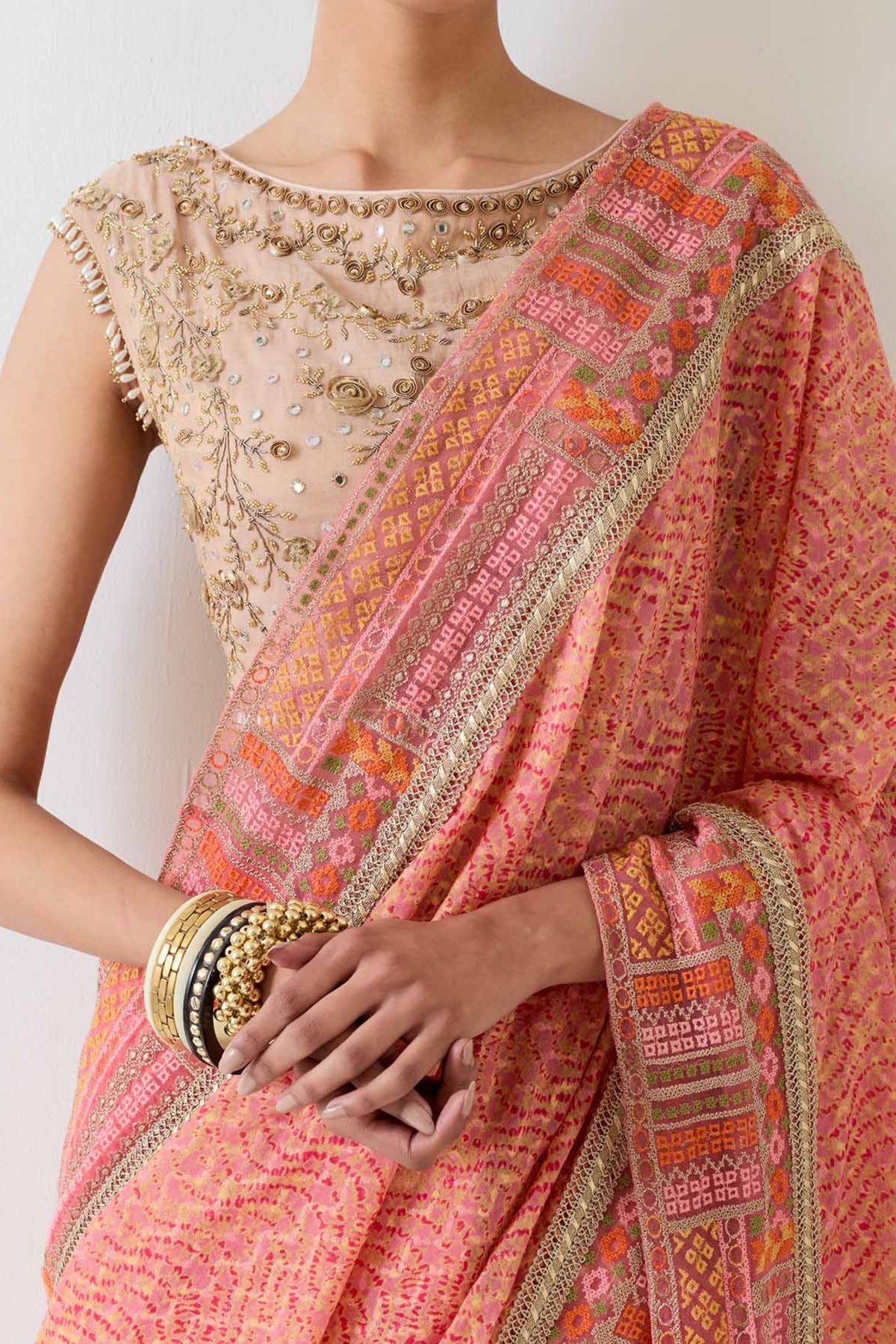 Gold Orange Saree Set