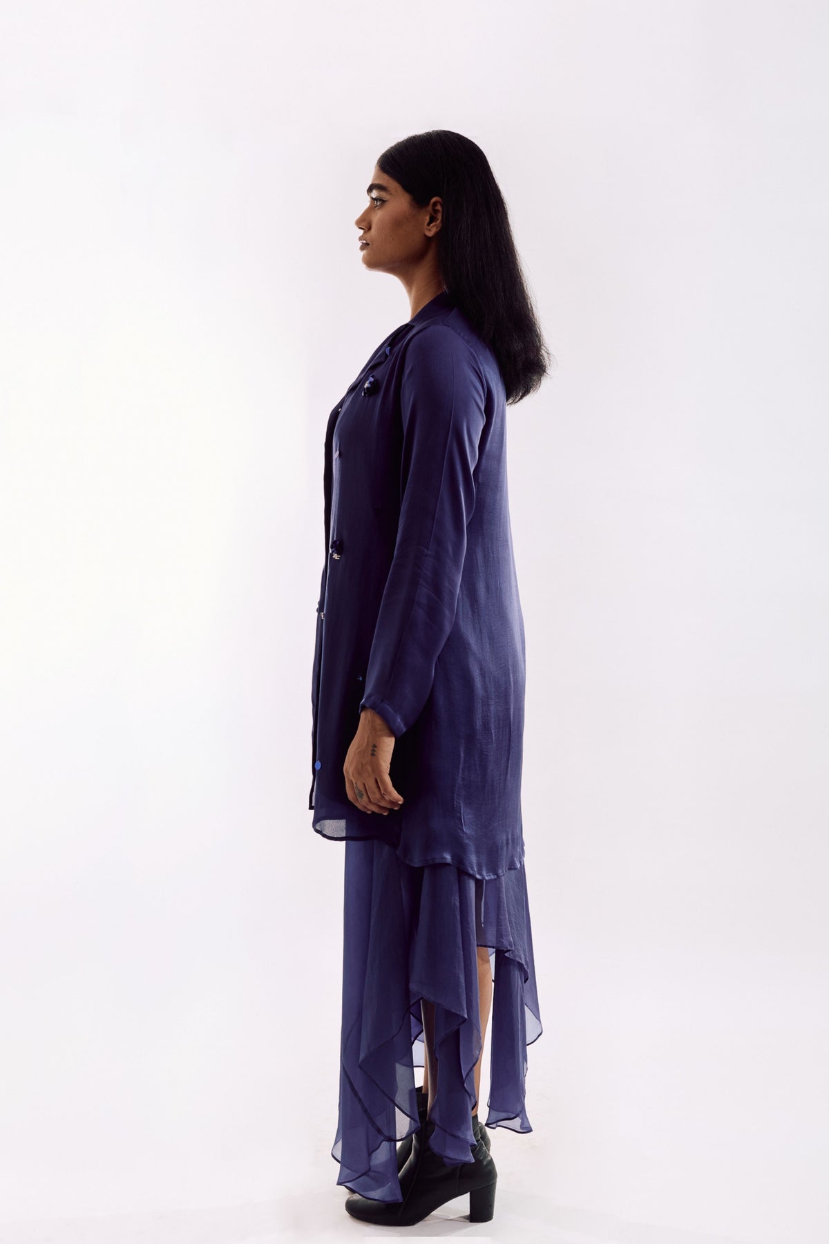 Indigo Organza Jacket  Dress Set