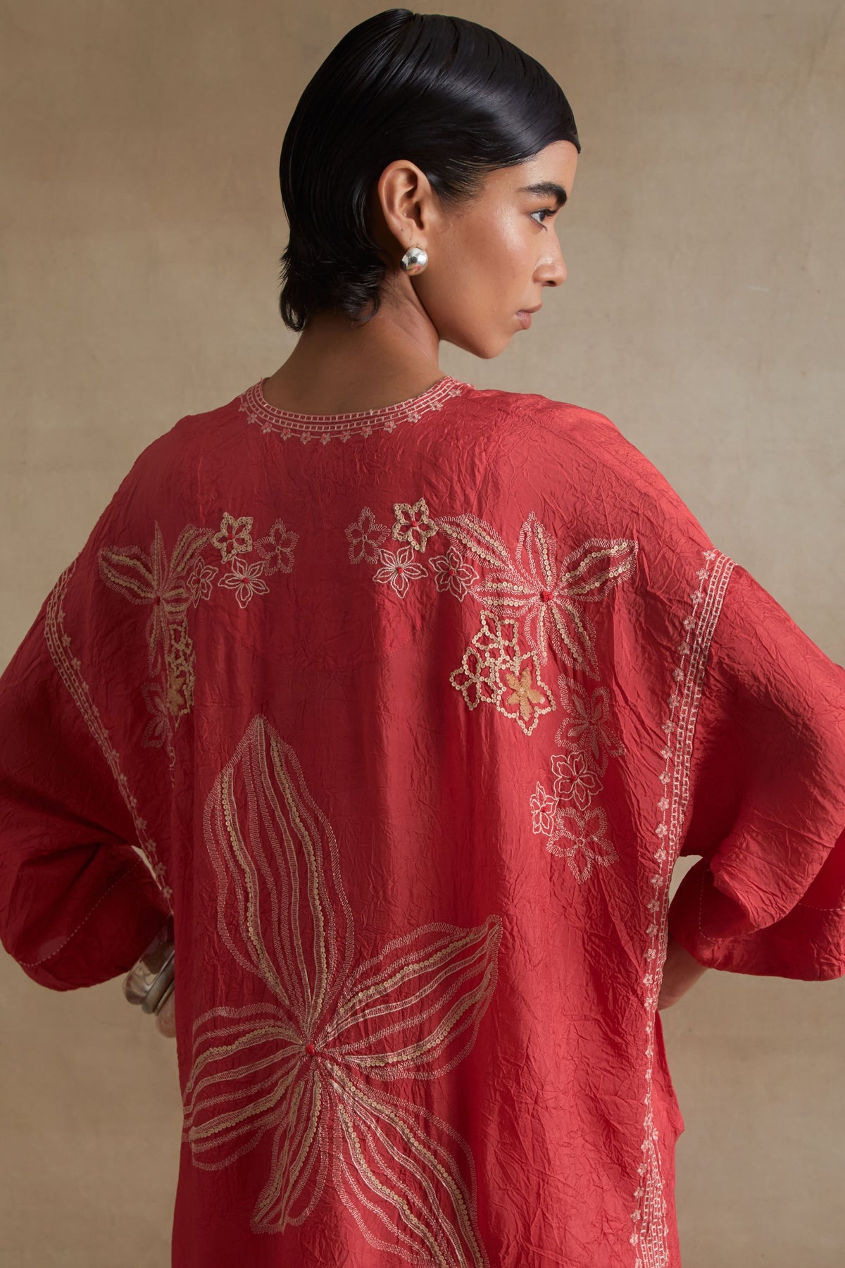 Tomato Thread Embroidered Kaftan Set