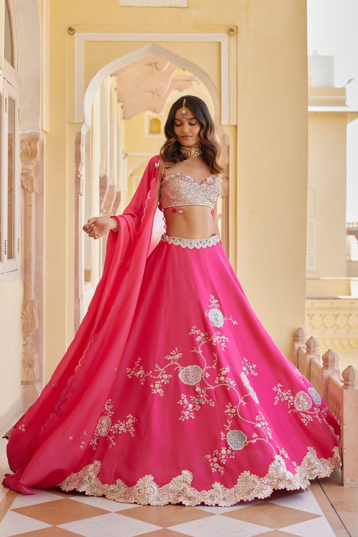 Dark Fuchsia Embroidered Lehenga Set