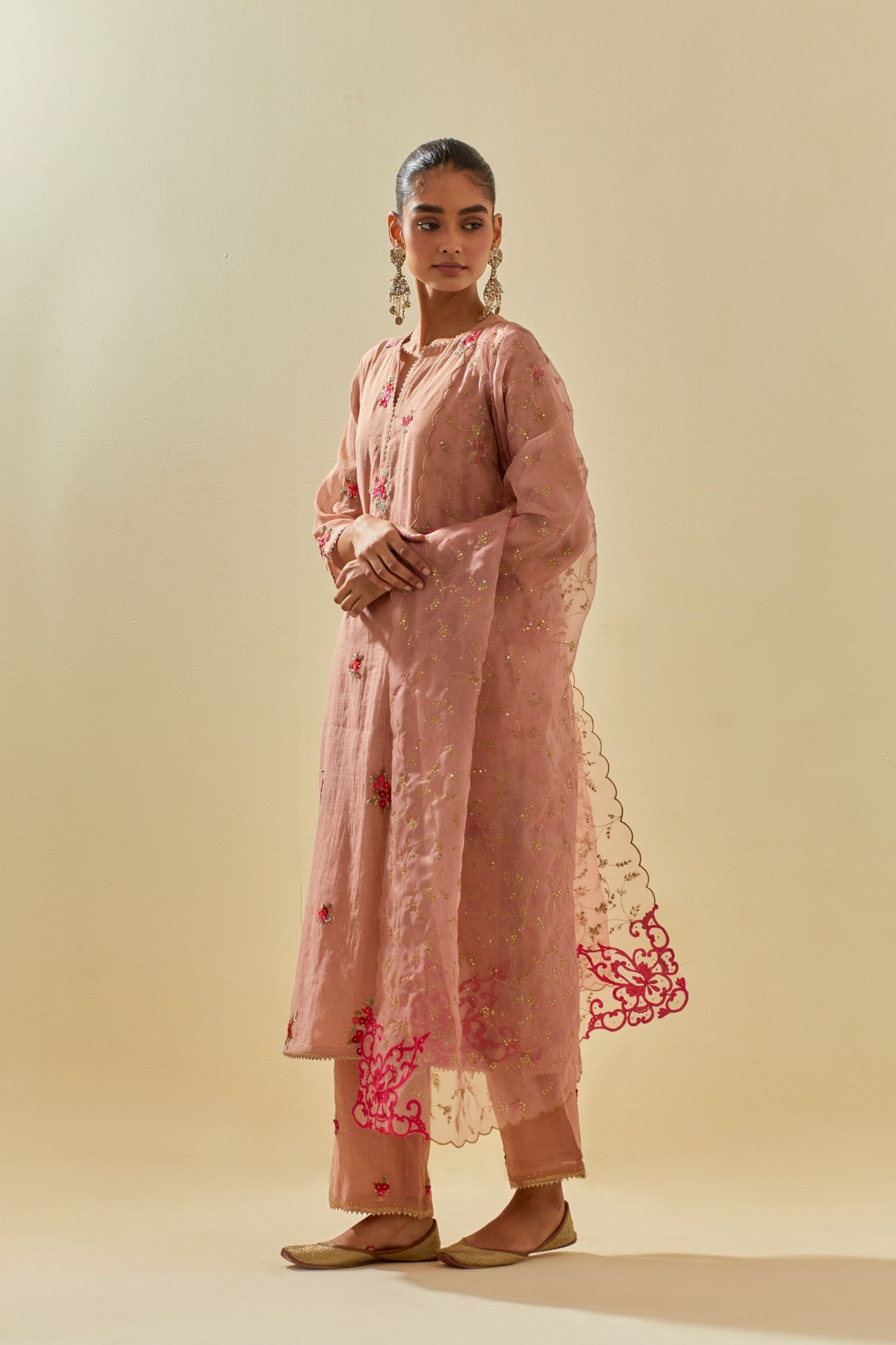 Pink Tissue Kurta With Pants