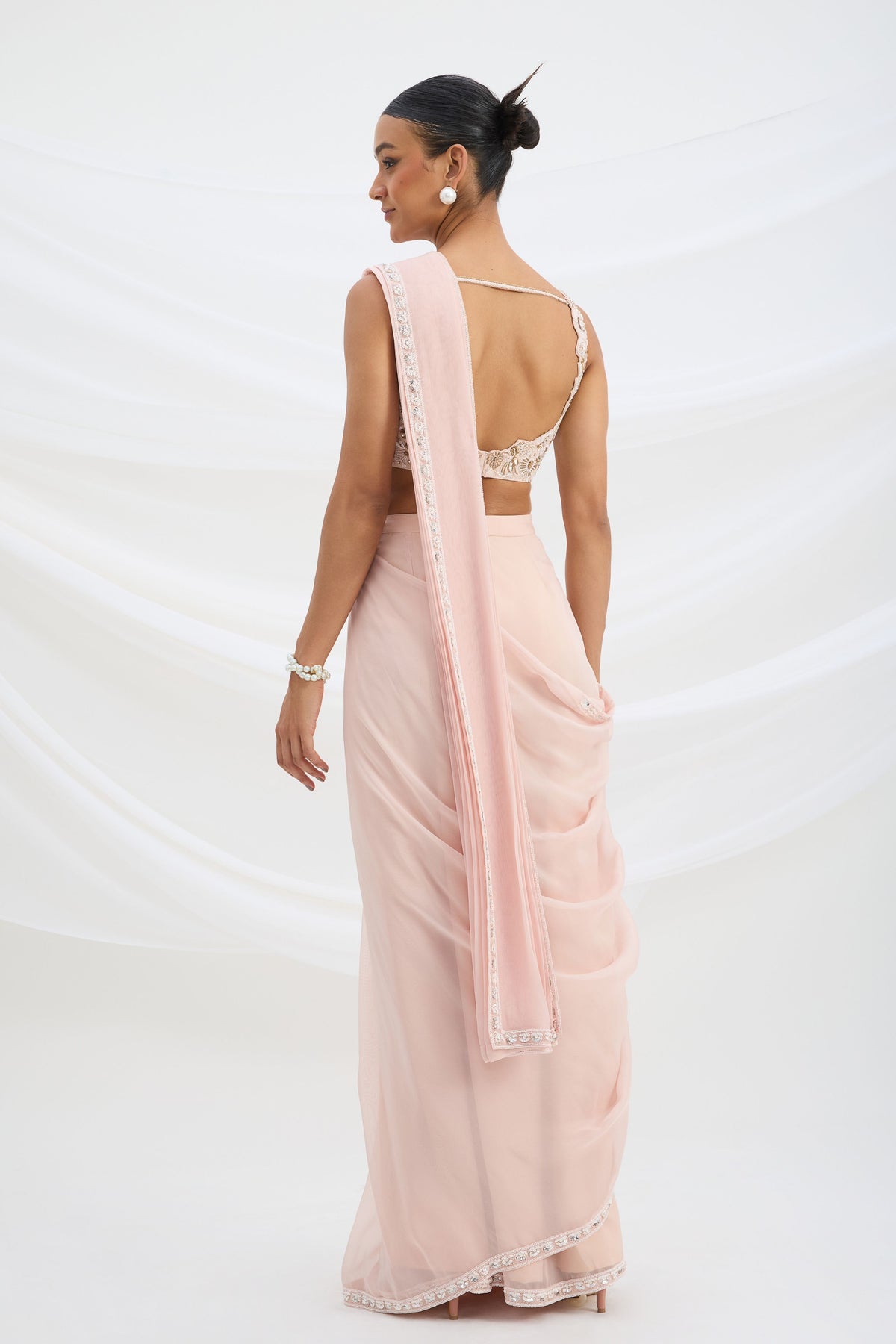 Light Pink Drape Saree Set