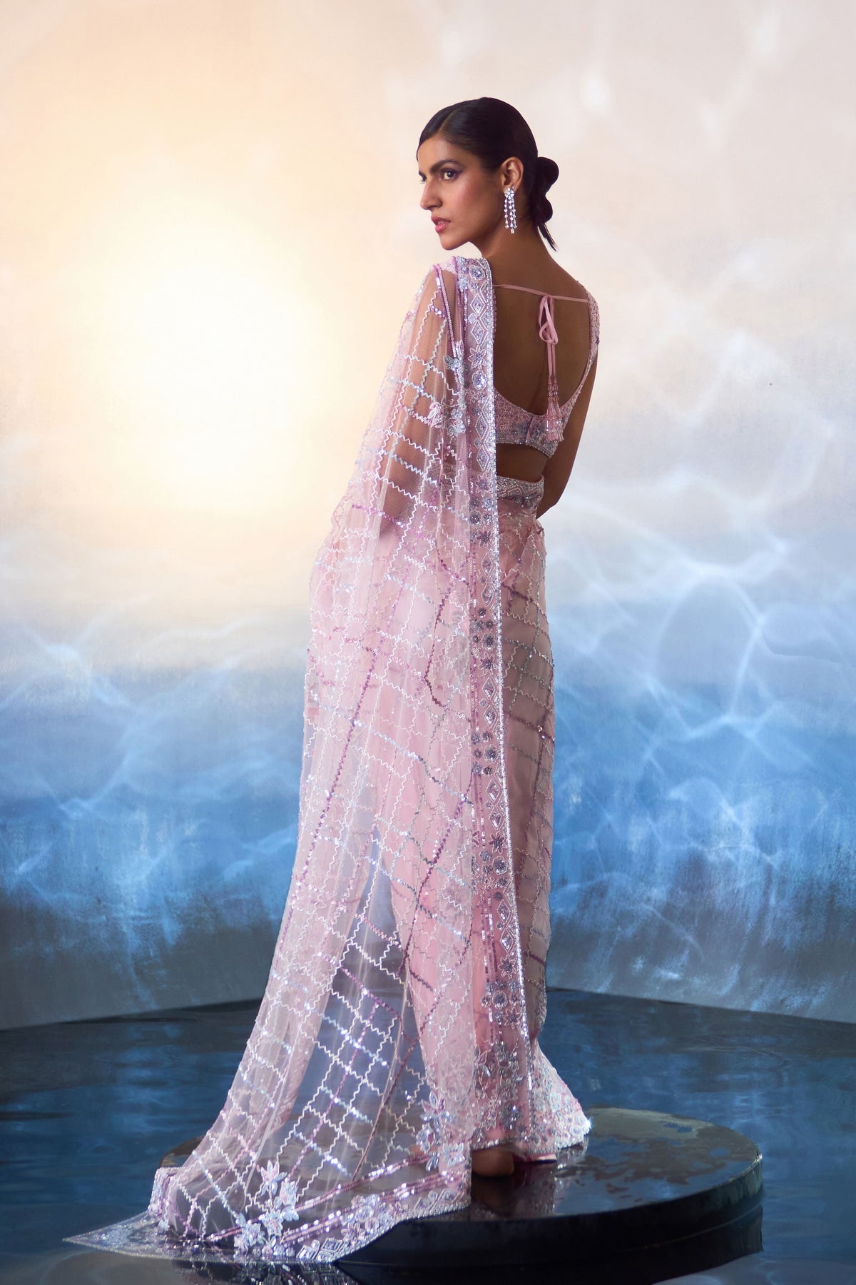 Blush Pink Net Saree Set