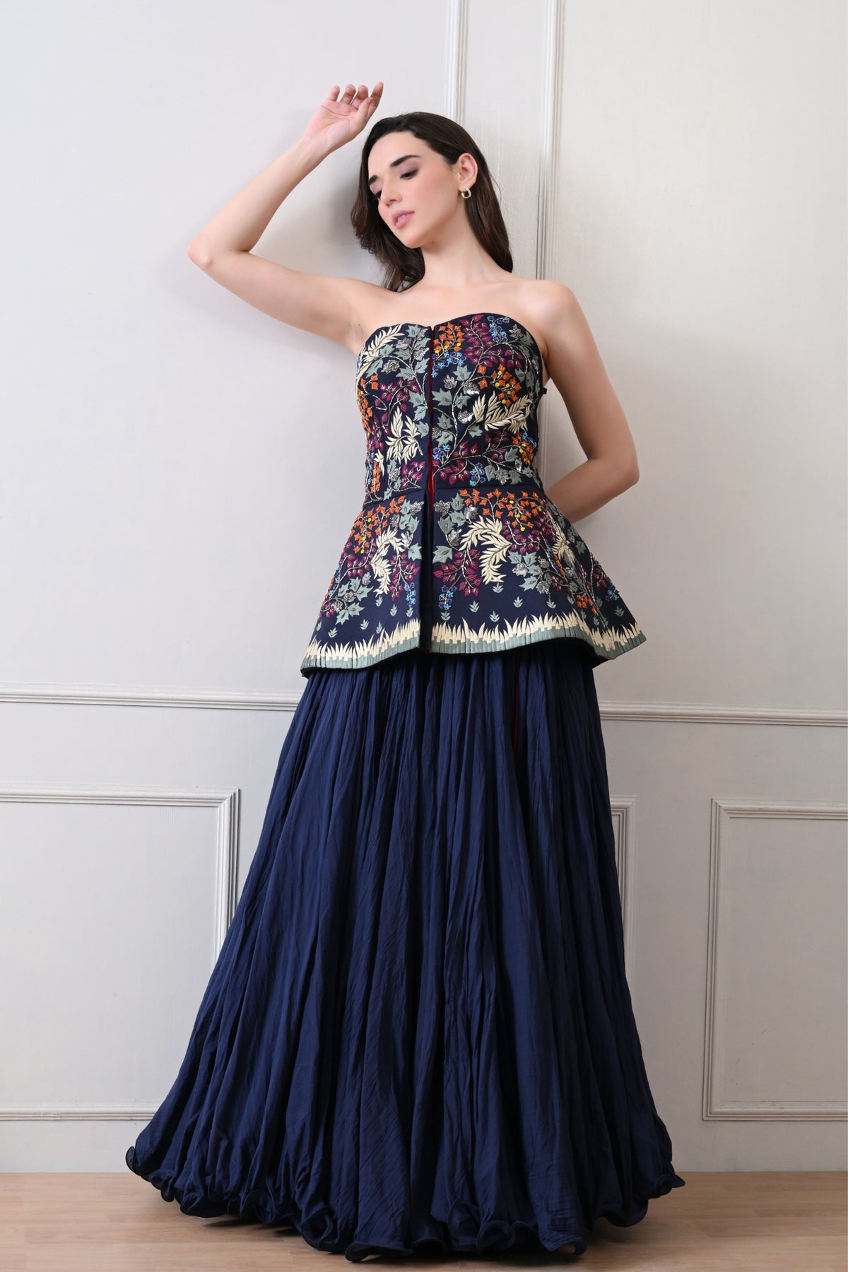 Blue Strapless Peplum Skirt Set