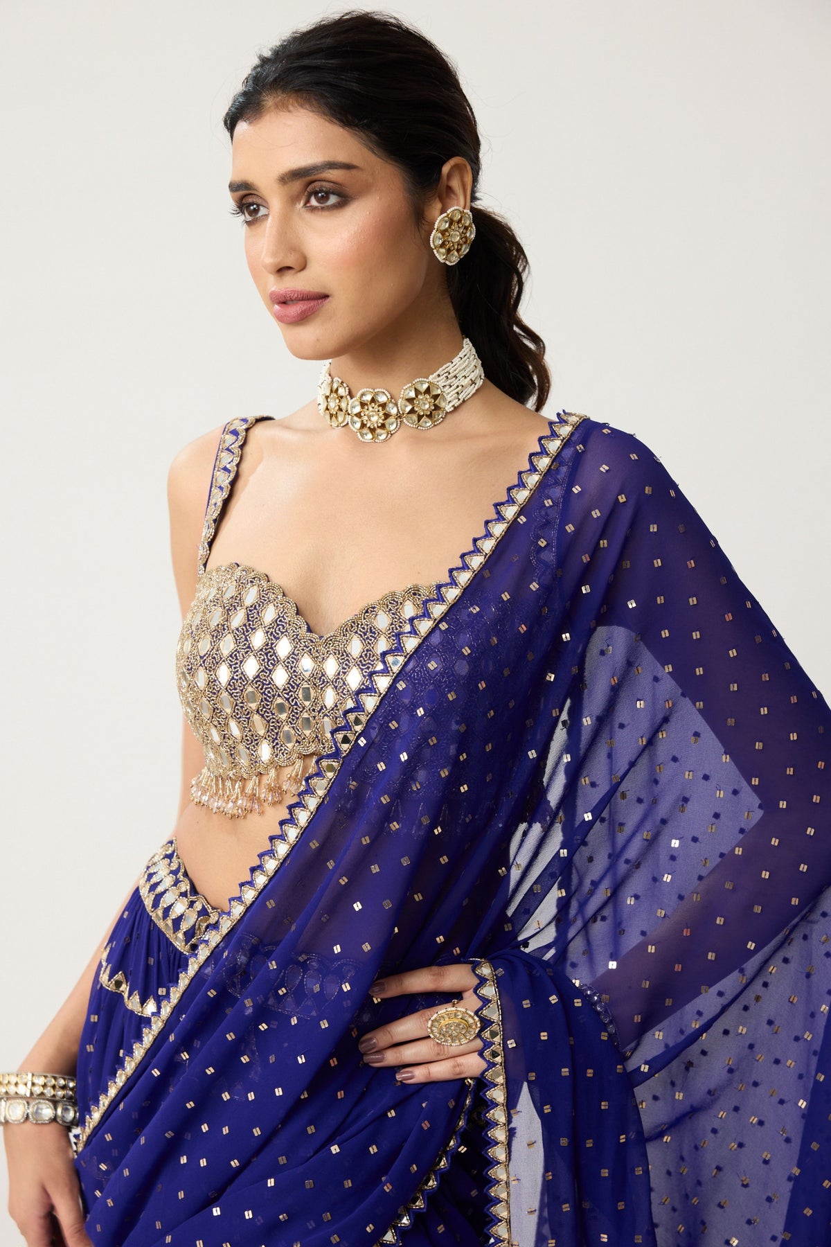 Persian Blue Multi-tier Saree Set