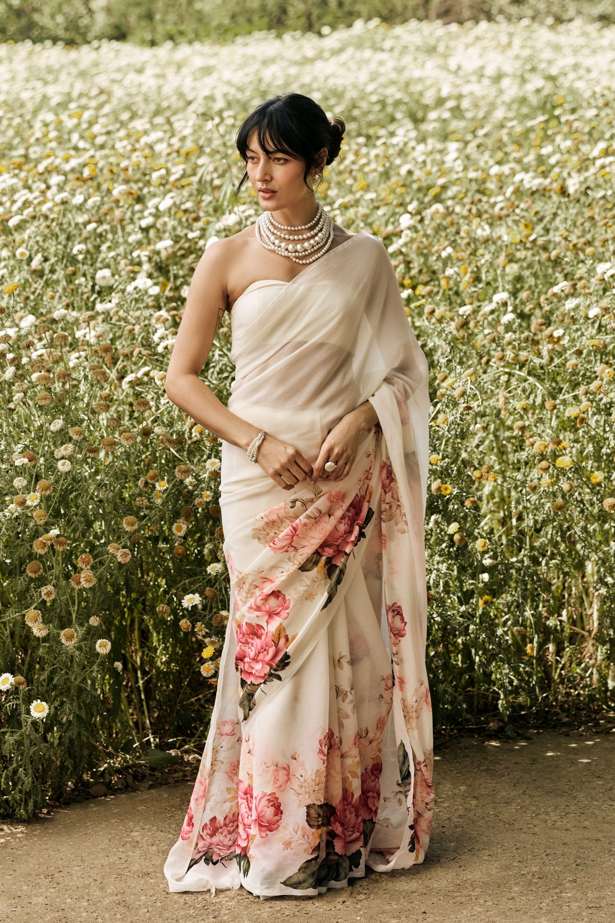 Sarah White Chiffon Saree