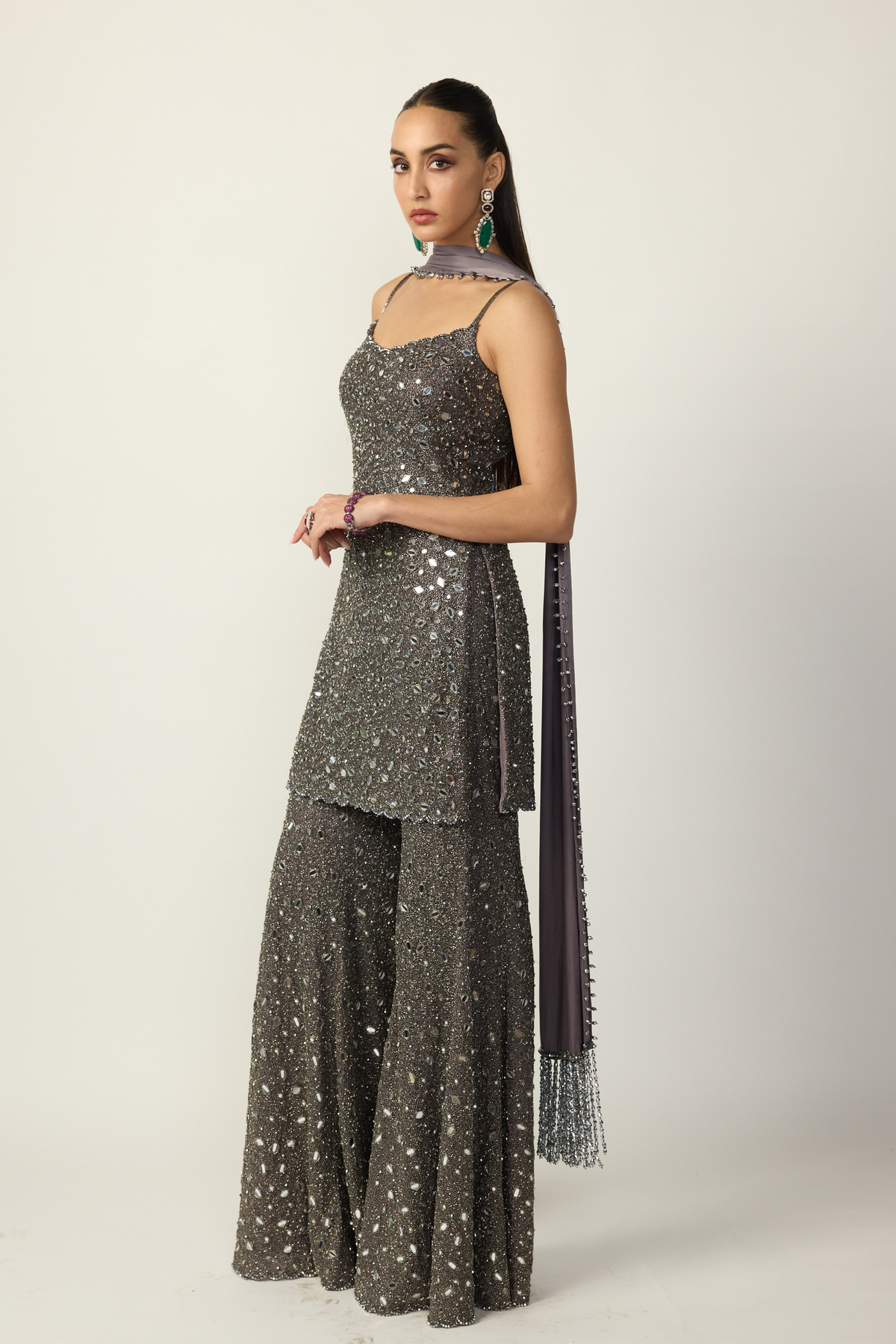 Metallic Grey Sharara Kurta Set