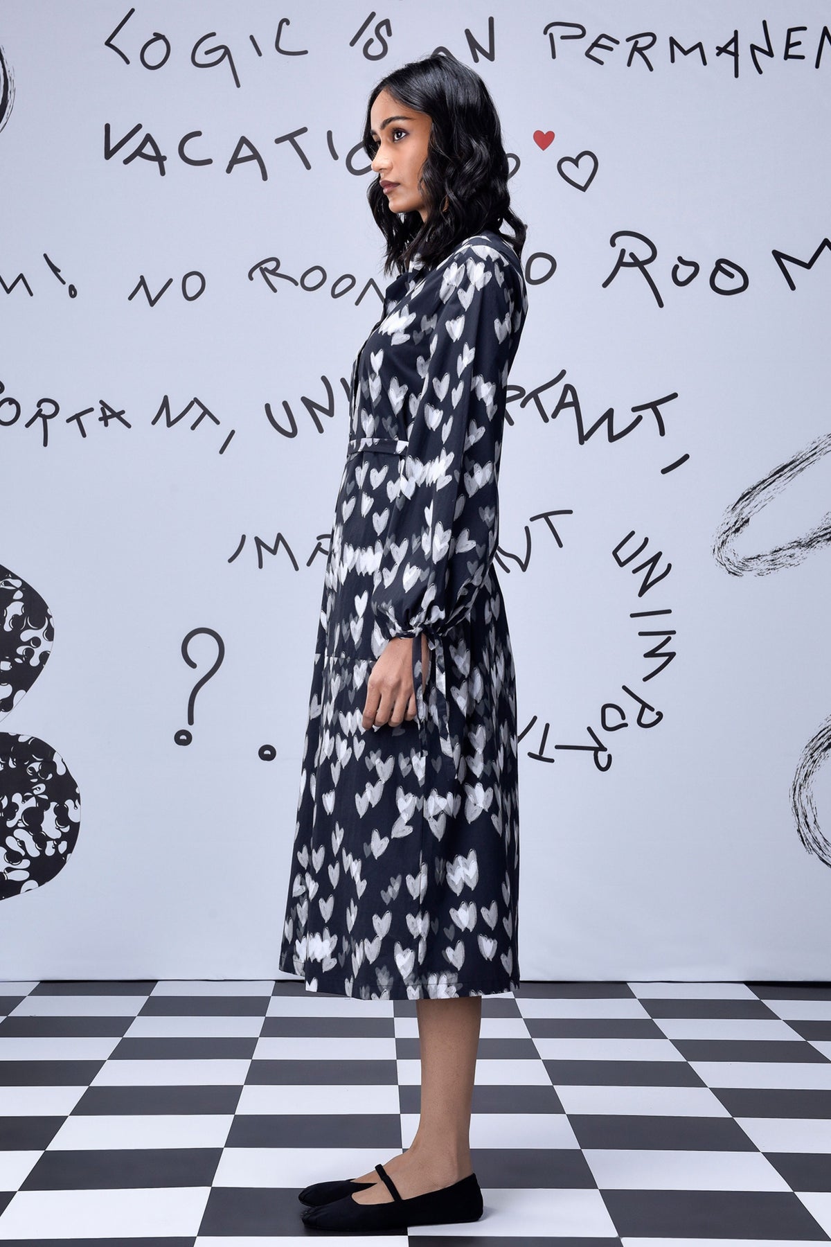 Heart Print Dress Black