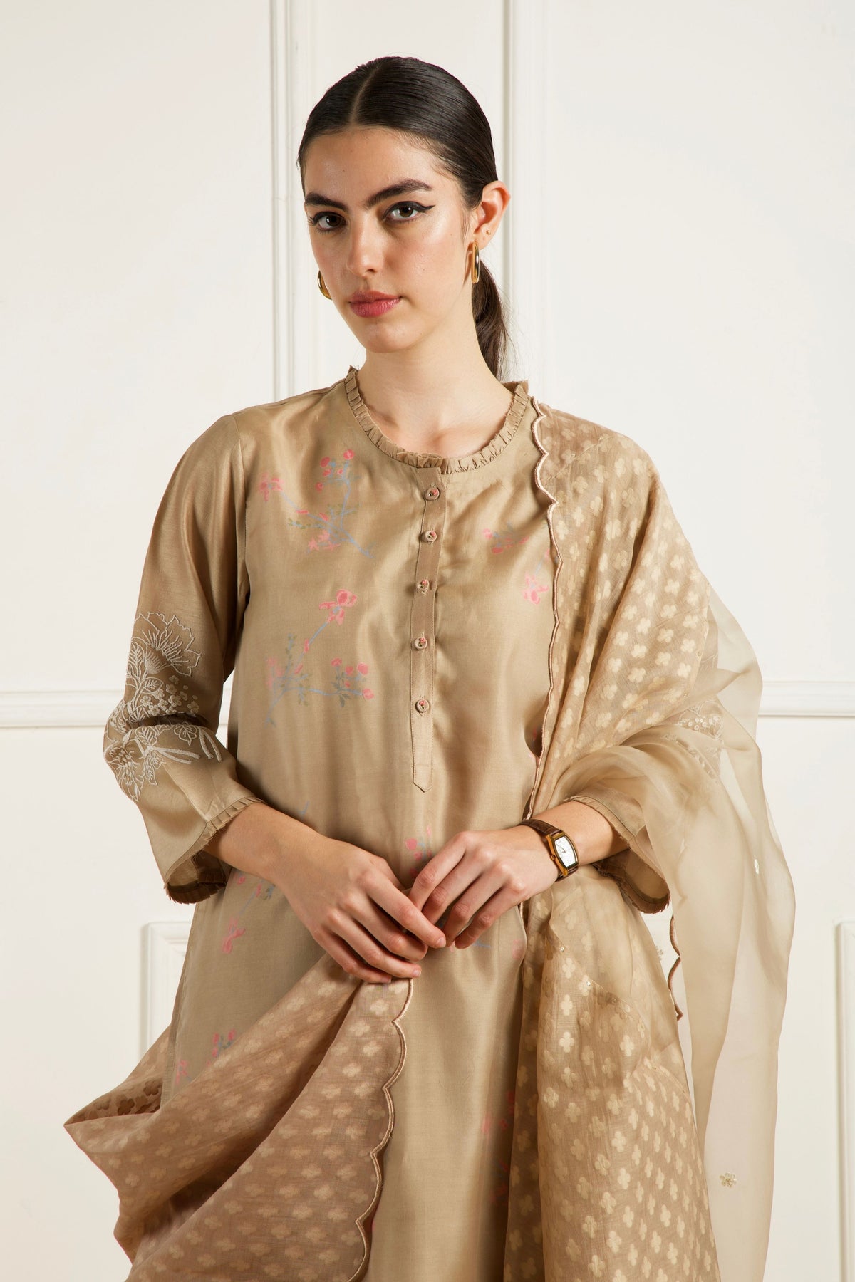 Beige Double Layer Kurta Set