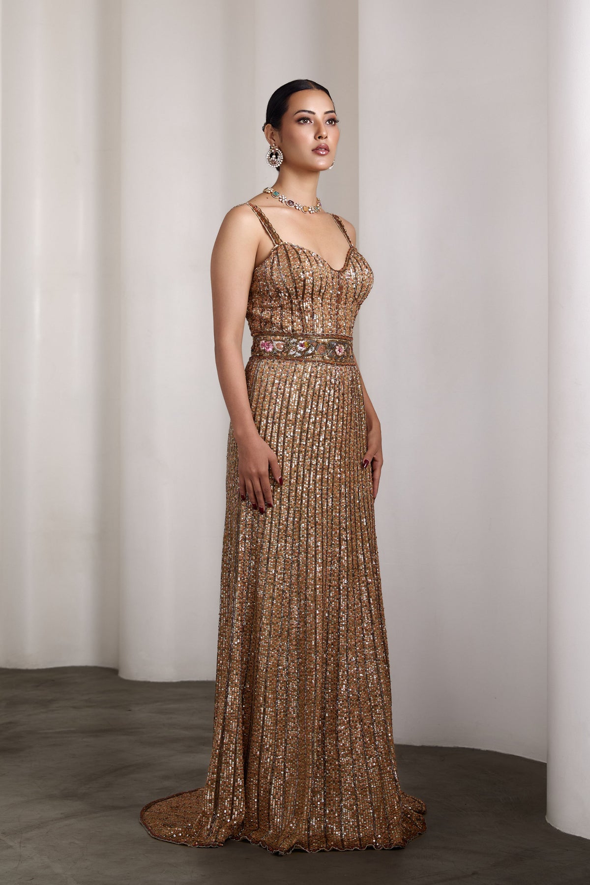 Gold Sequin Embroidered Gown