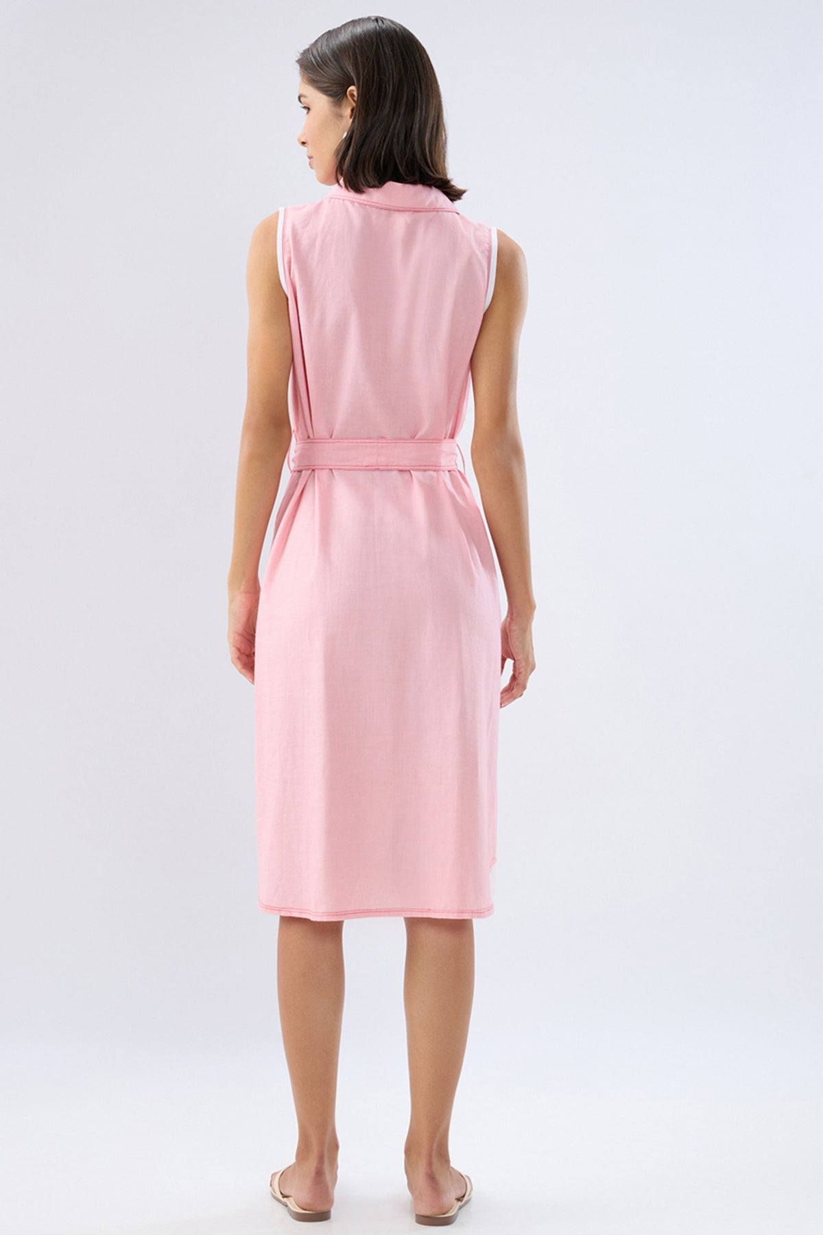 Pink A-line Tie-up Dress